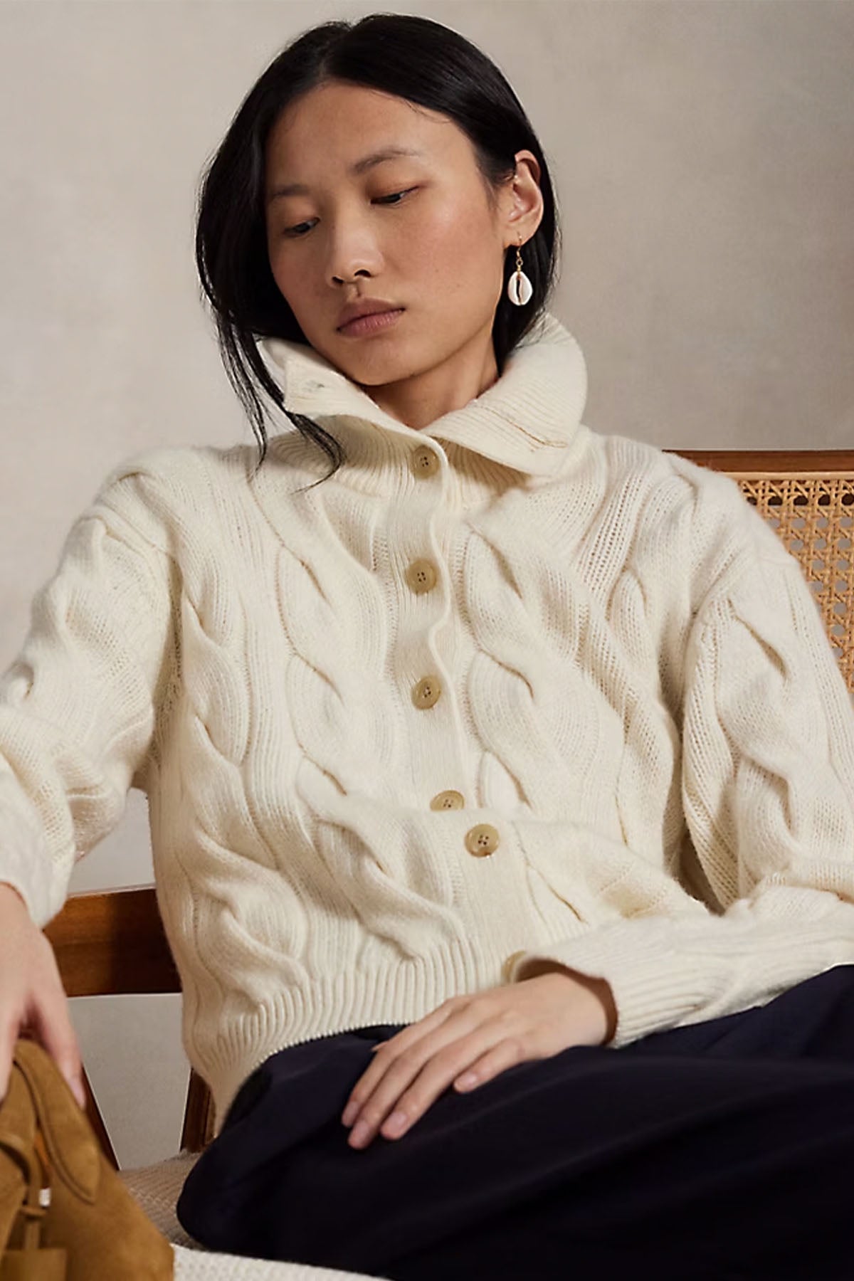 Polo Ralph Lauren Relaxed Fit Saç Örgü Kaşmir Yün Triko Ceket