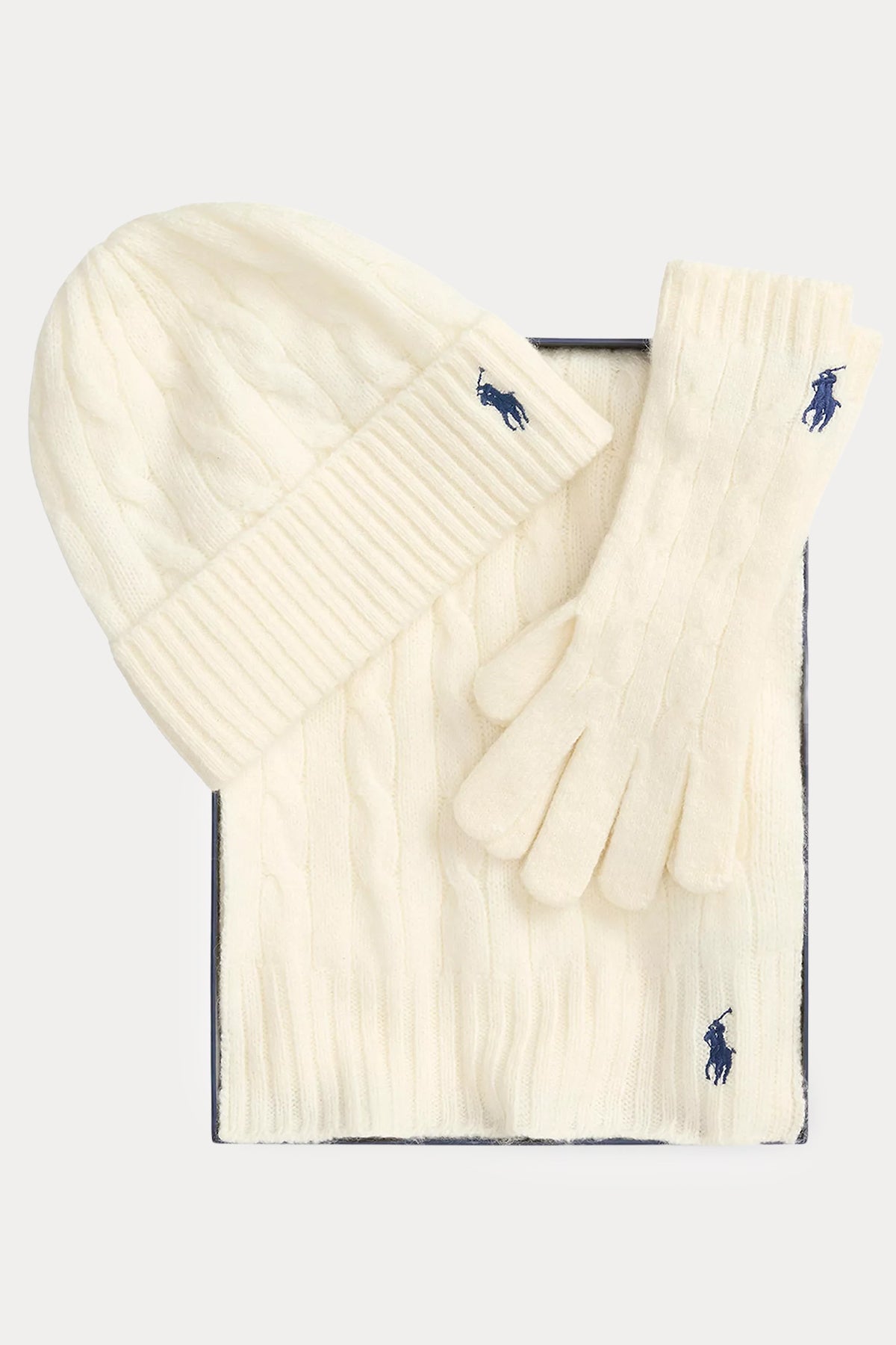Polo Ralph Lauren Kaşmir Saç Örgü Yün Atkı Bere Eldiven Set