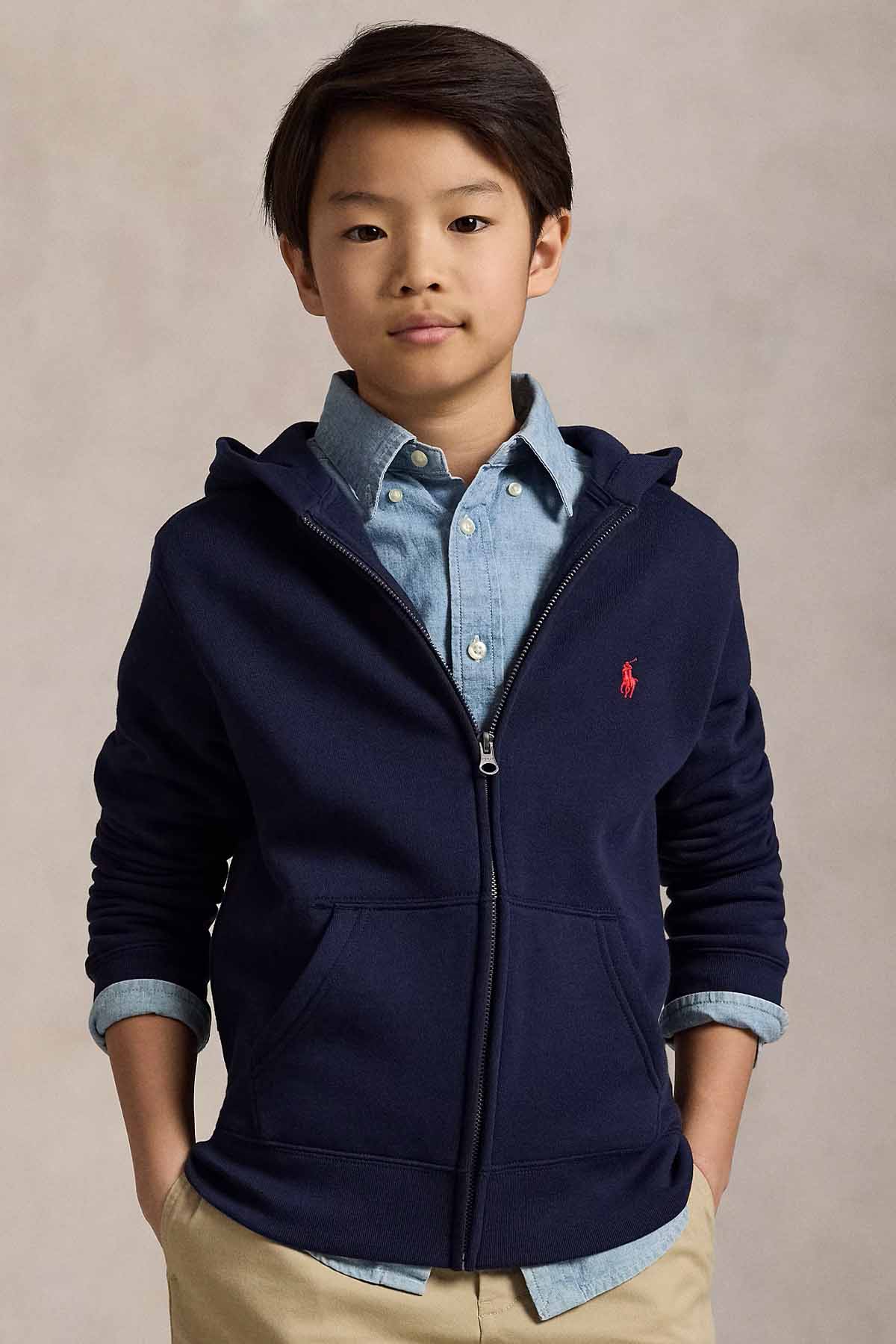 Polo Ralph Lauren Kids S-XL Beden Unisex Çocuk Şardonlu Kapüşonlu Sweatshirt Ceket