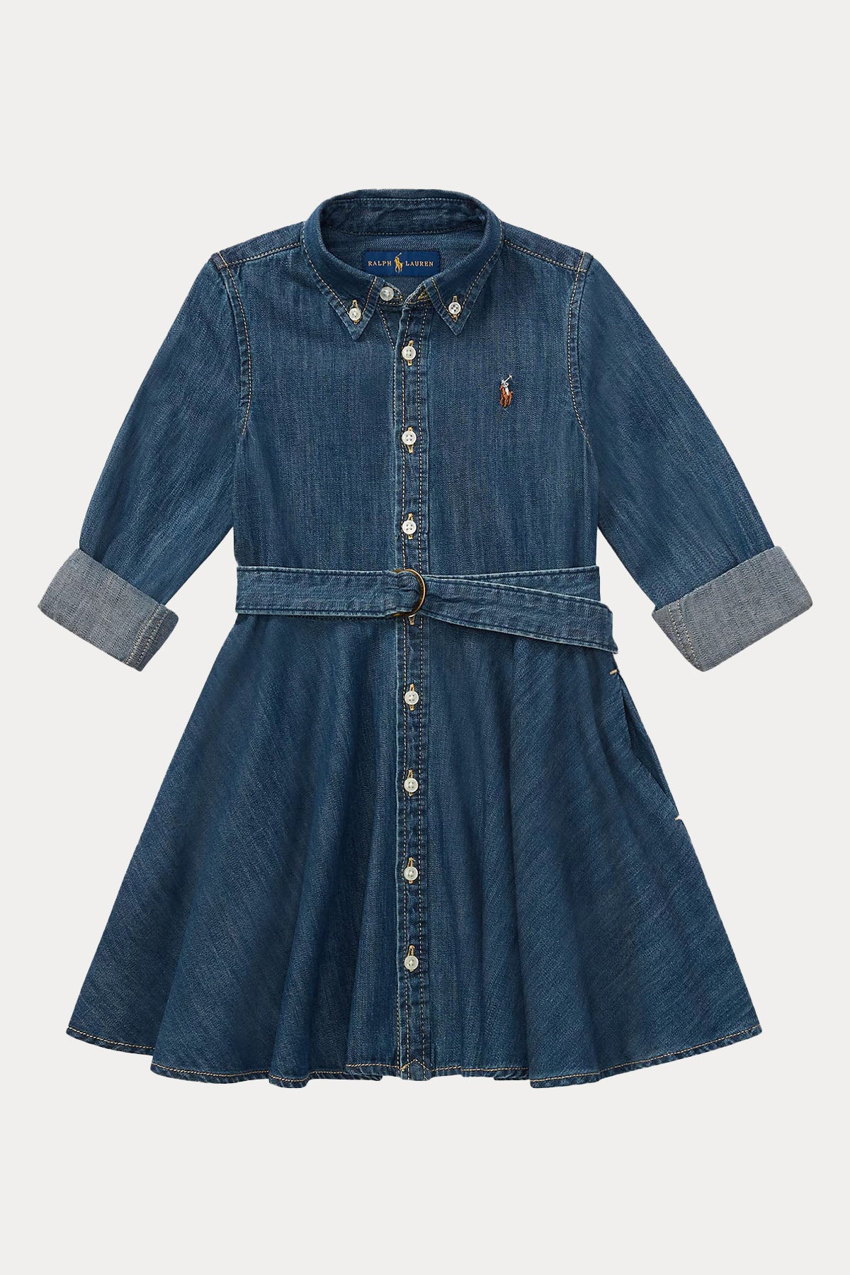 Polo Ralph Lauren Kids 3-4 Yaş Kız Çocuk Kuşaklı Denim Elbise
