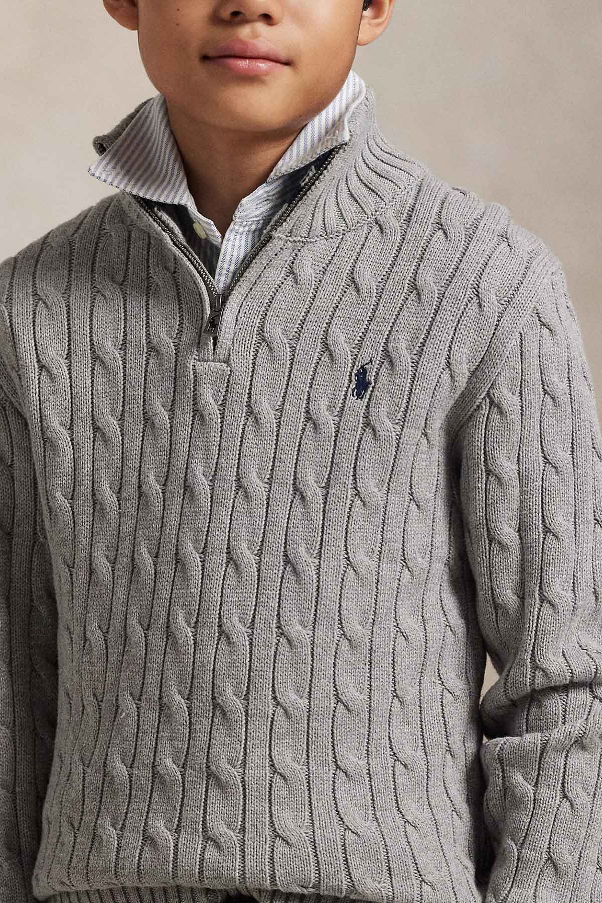 Polo Ralph Lauren Kids S Beden Erkek Çocuk Yarım Fermuarlı Saç Örgü Triko