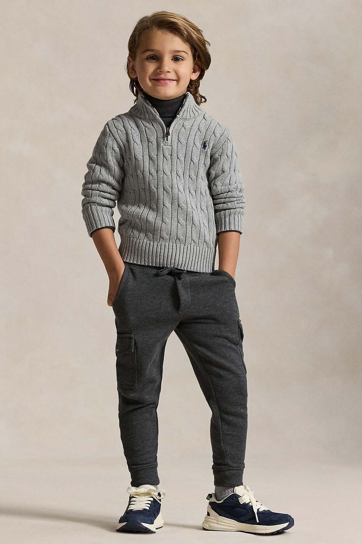 Polo Ralph Lauren Kids 5 Yaş Erkek Çocuk Yarım Fermuarlı Saç Örgü Triko
