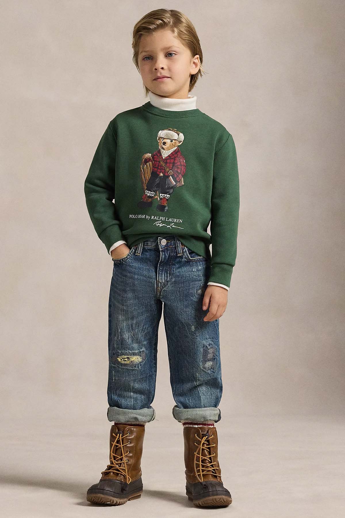 Polo Ralph Lauren Kids 3-7 Yaş Unisex Çocuk Polo Bear Şardonlu Sweatshirt
