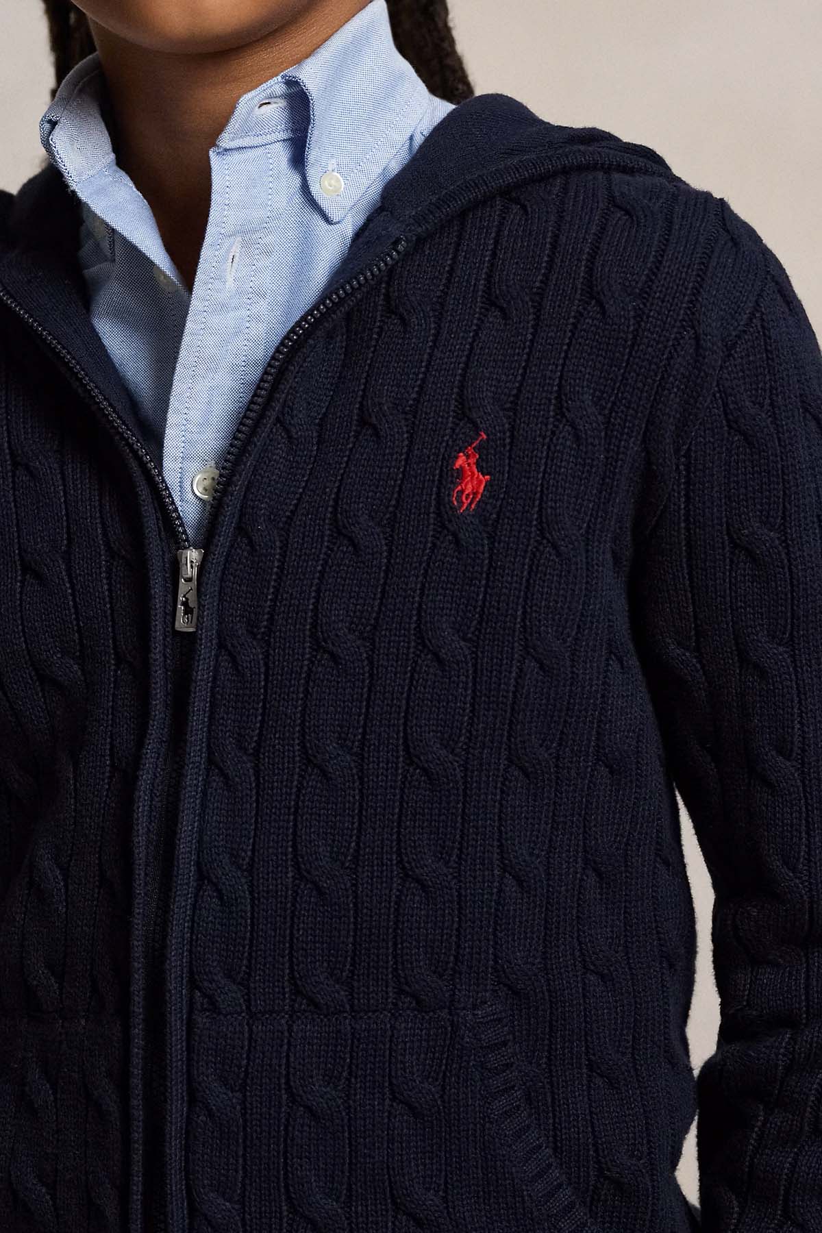 Polo Ralph Lauren Kids S-L Beden Unisex Çocuk Saç Örgü Kapüşonlu Triko Ceket