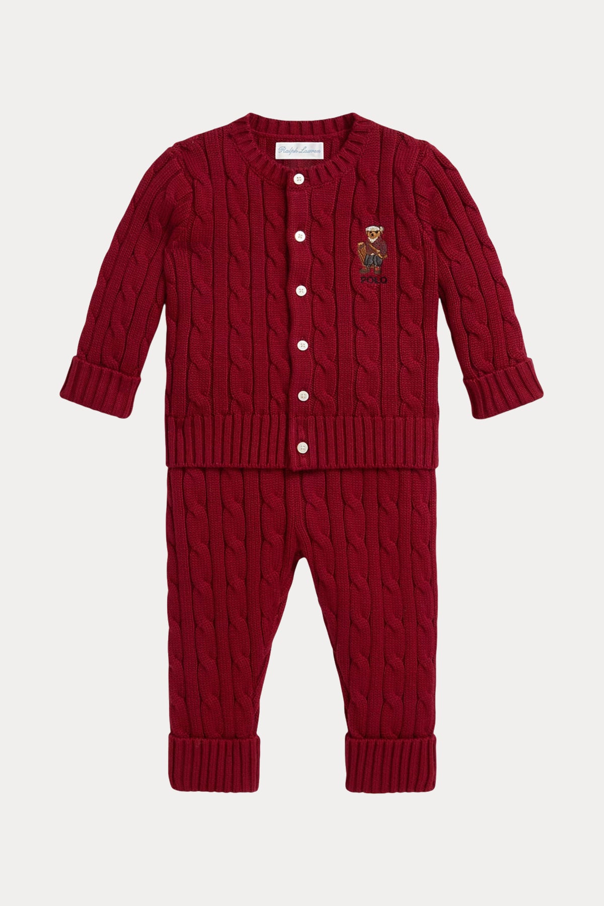Polo Ralph Lauren Kids 18 Aylık Unisex Bebek Polo Bear Saç Örgü Triko Pantolon Set