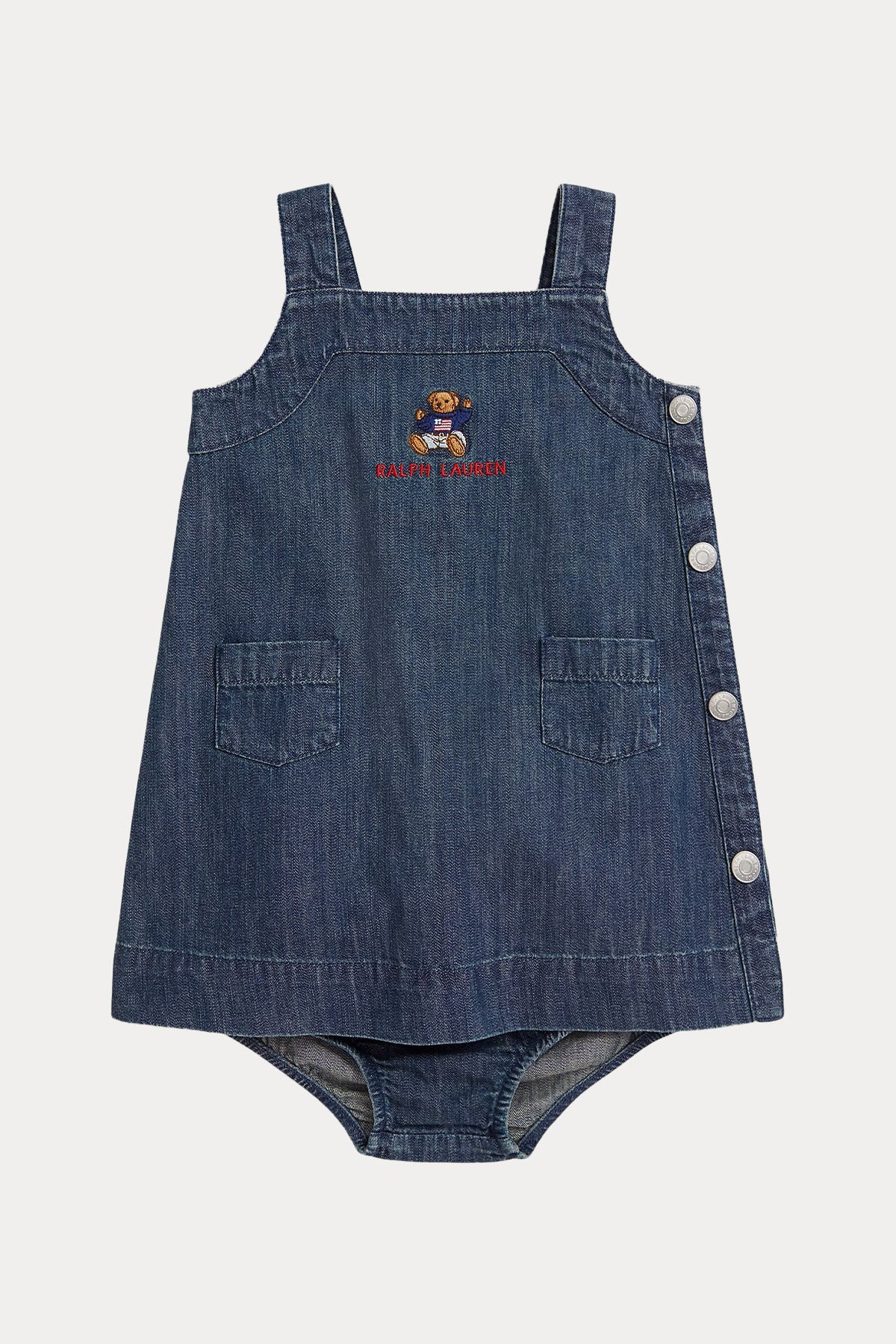 Polo Ralph Lauren Kids 9-24 Aylık Kız Bebek Polo Bear Şortlu Denim Elbise