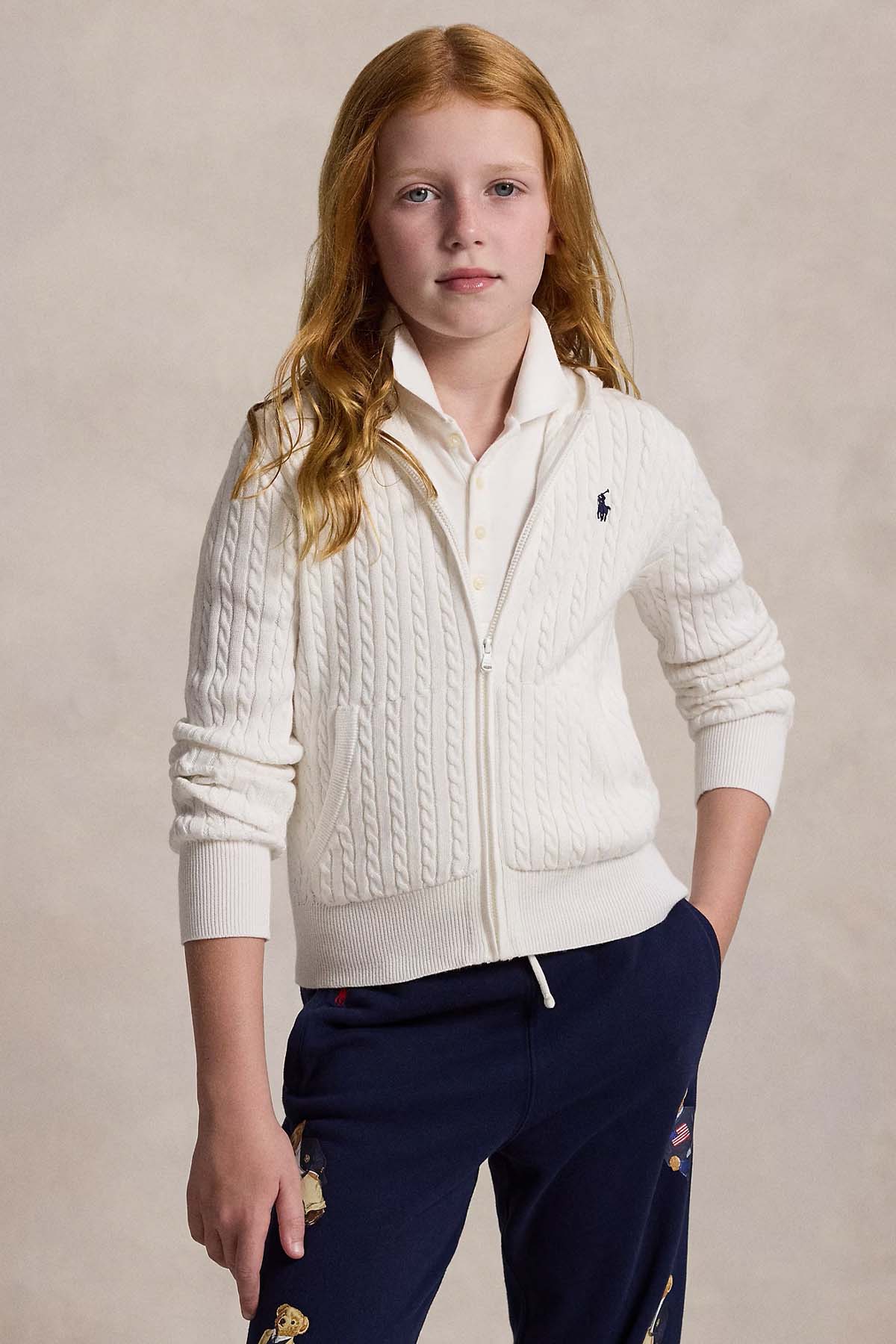 Polo Ralph Lauren Kids L Beden Unisex Çocuk Saç Örgü Kapüşonlu Triko Celet