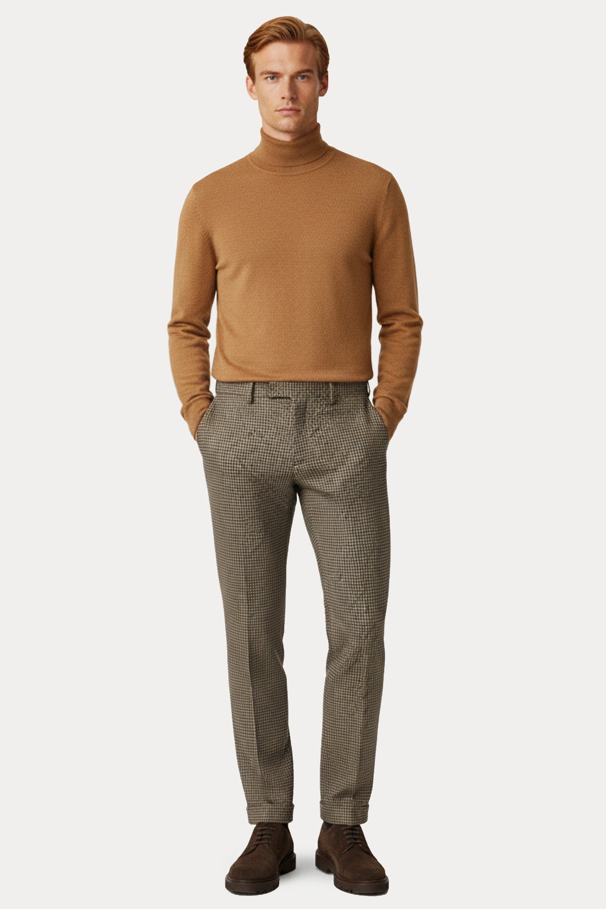 Pantaloni Torino Master Fit Piye Dö Pul Desenli Duble Paça Yün Pantolon