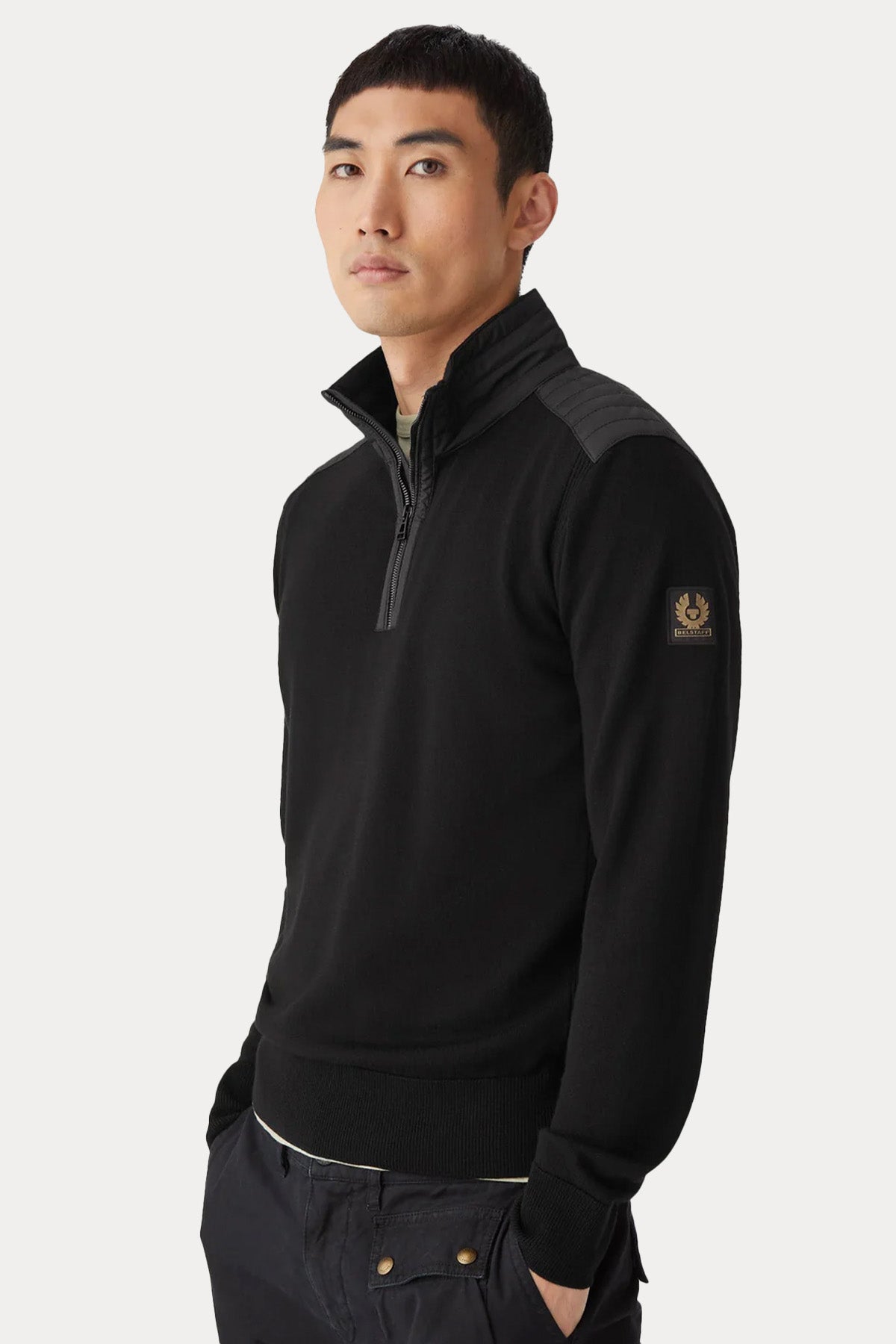 Belstaff Slim Fit Yarım Fermuarlı Dik Yaka İnce Örgü Yün Triko