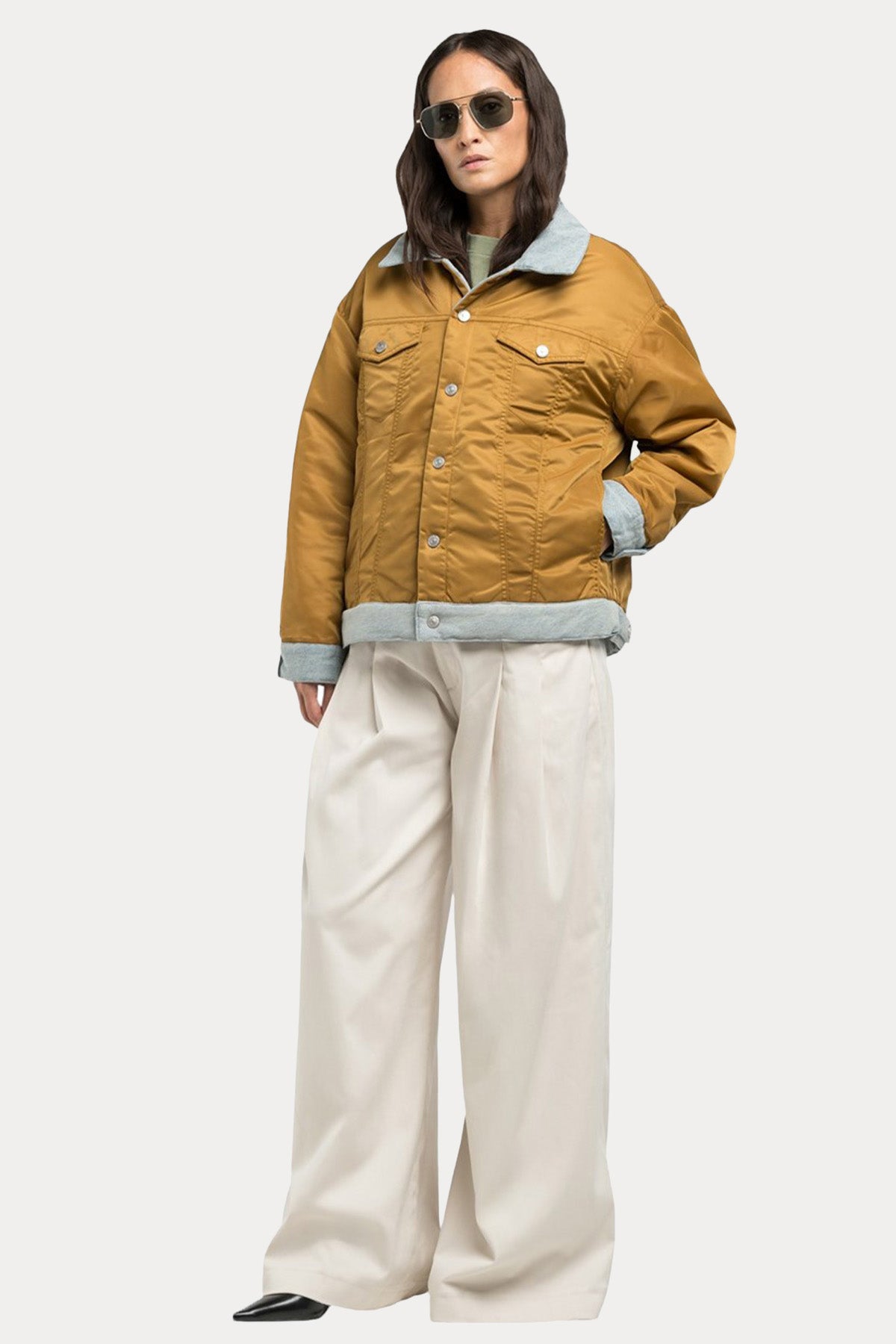 Replay Relaxed Fit Çift Taraflı Denim Puffer Mont