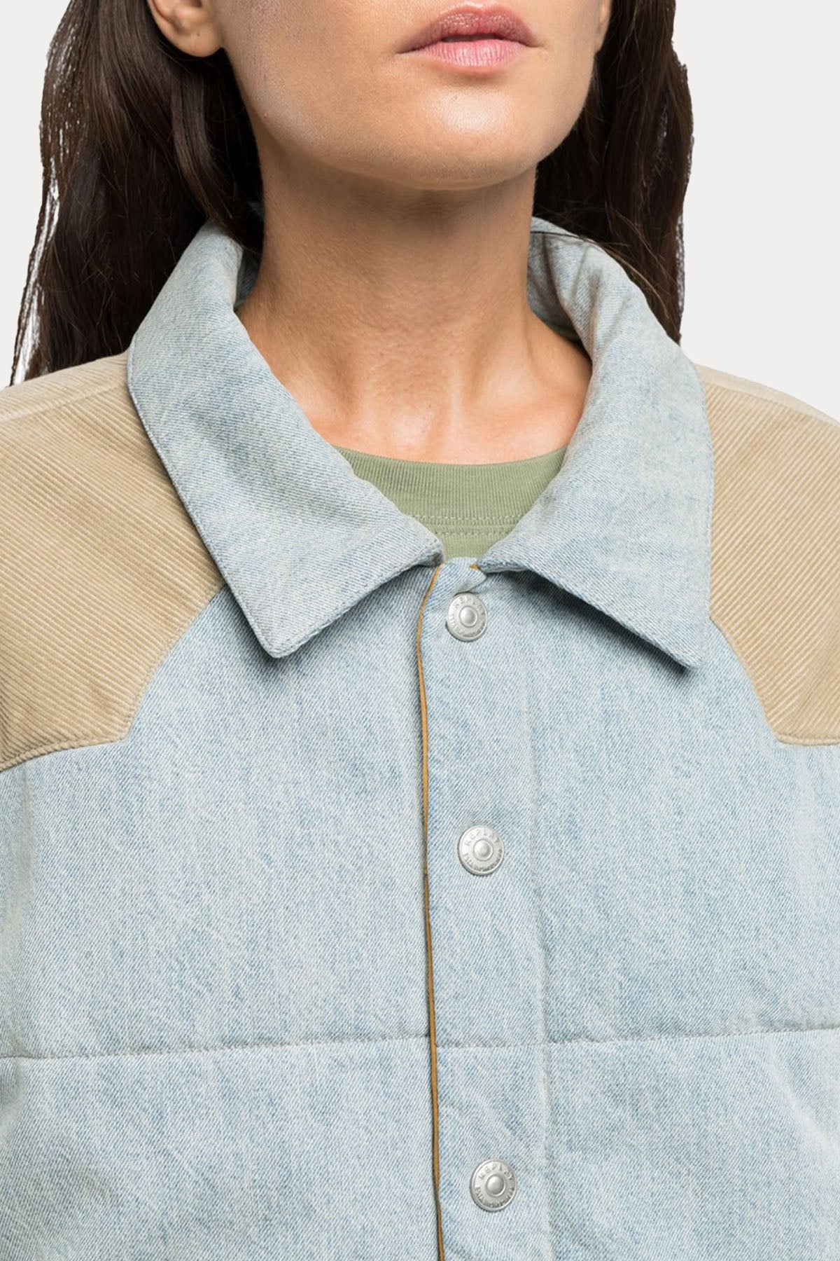 Replay Relaxed Fit Çift Taraflı Denim Puffer Mont