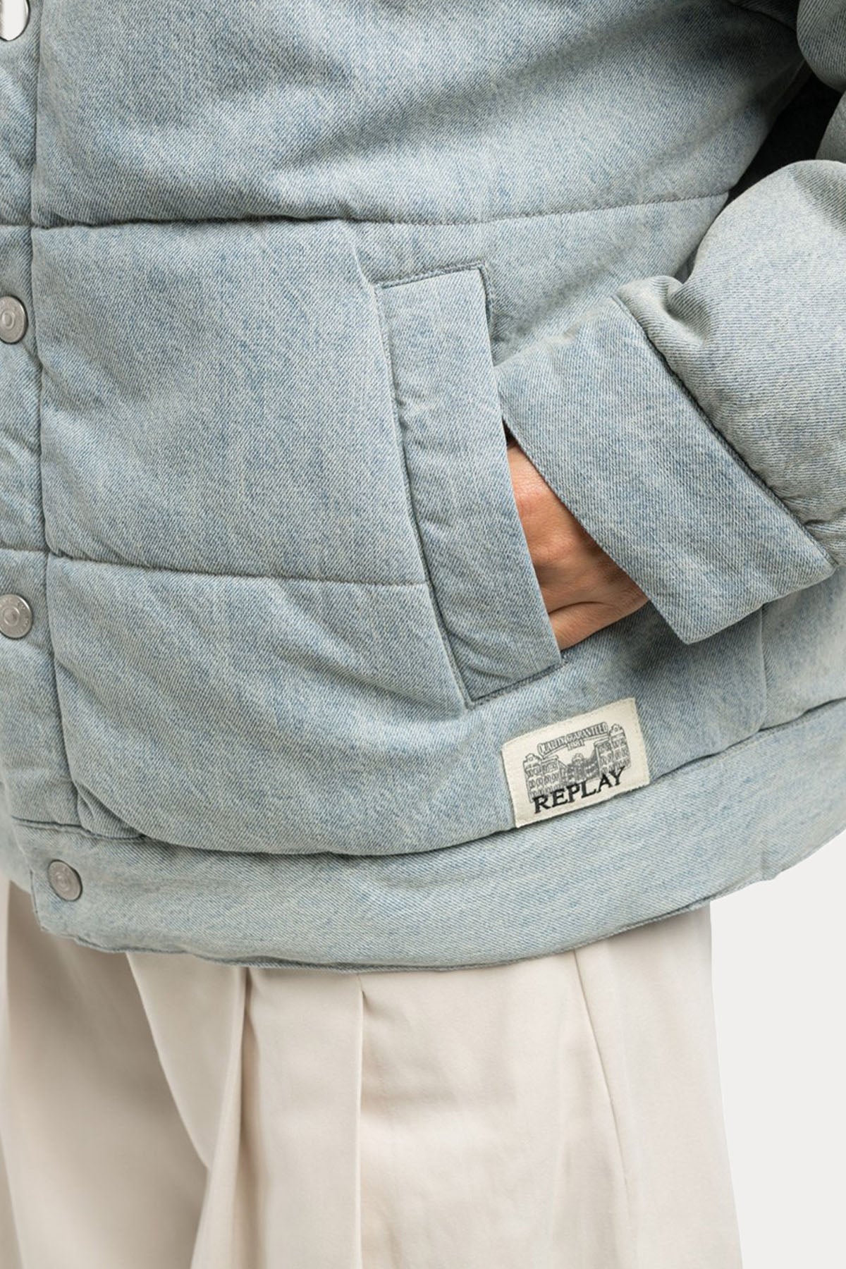 Replay Relaxed Fit Çift Taraflı Denim Puffer Mont