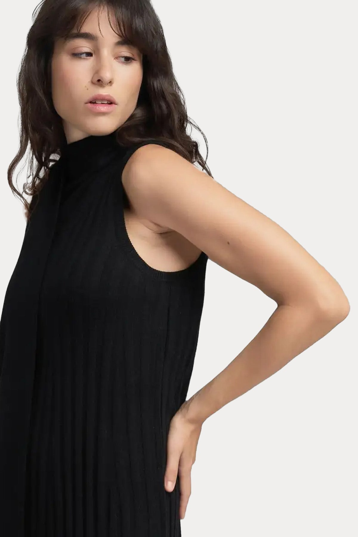 Replay Balıkçı Şal Yaka Piliseli Örgü Yün Midi Elbise