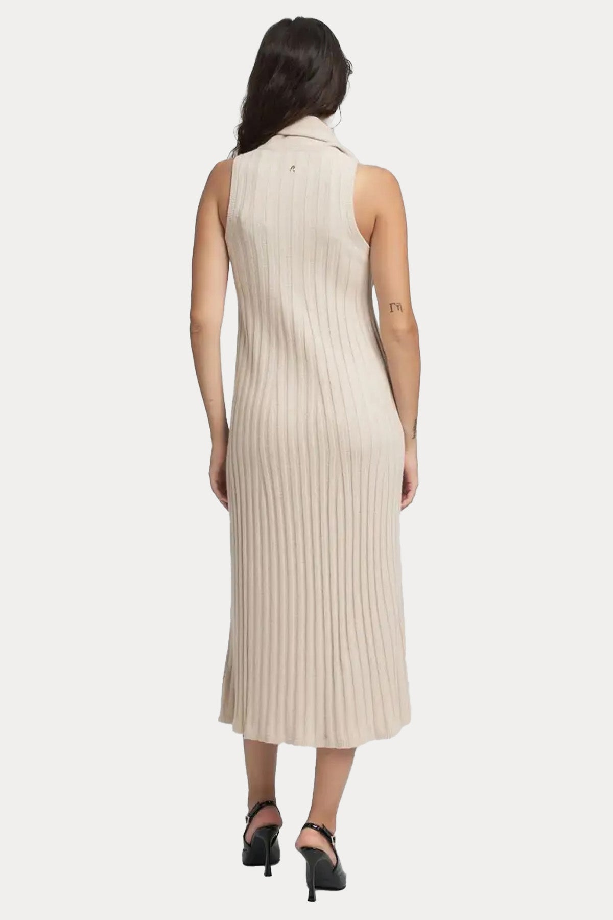 Replay Balıkçı Şal Yaka Piliseli Örgü Yün Midi Elbise