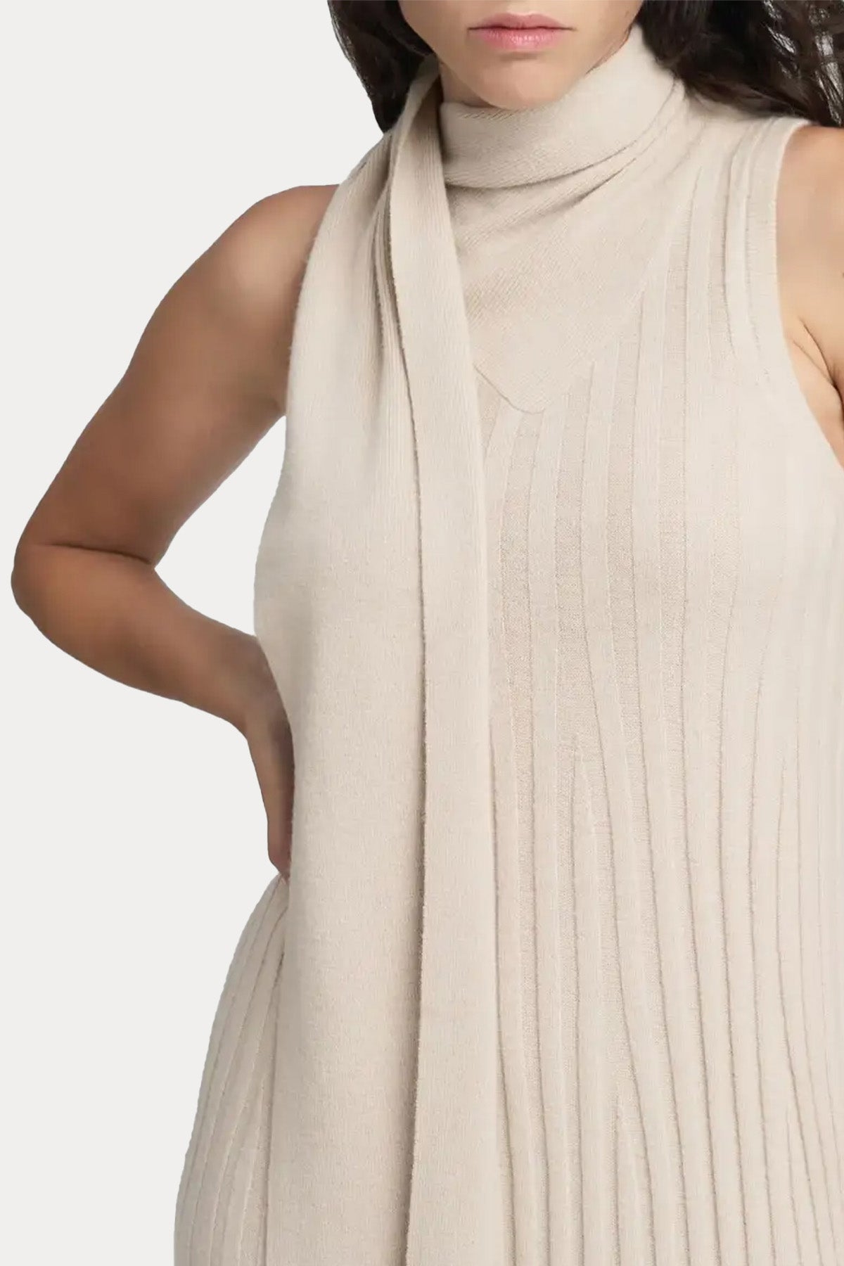 Replay Balıkçı Şal Yaka Piliseli Örgü Yün Midi Elbise