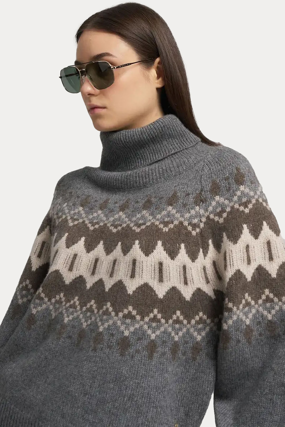 Replay Relaxed Fit Balıkçı Yaka Fire Isle Desenli Örgü Yün Triko