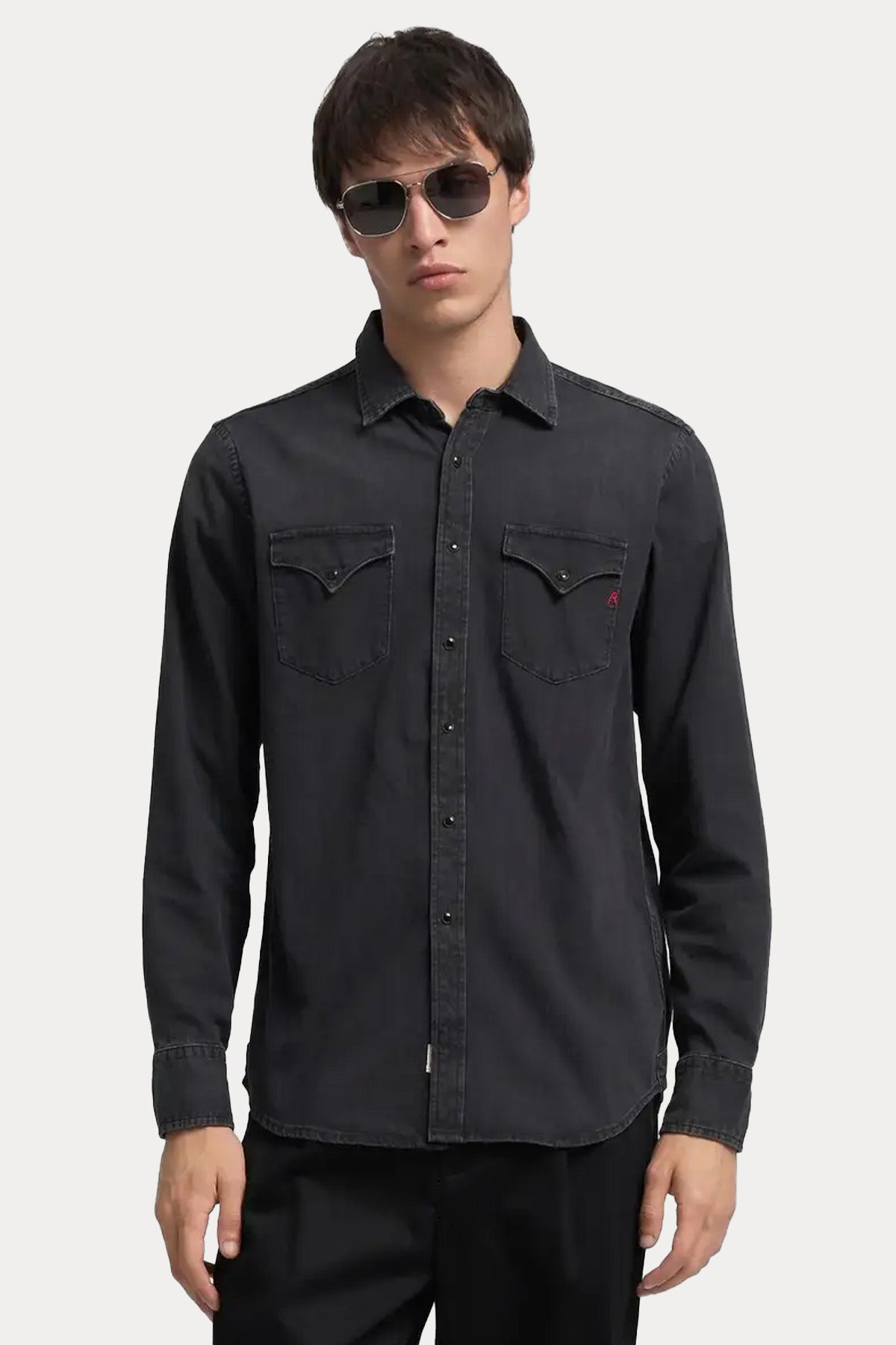 Replay Regular Fit Cep Detaylı Logolu Denim Gömlek