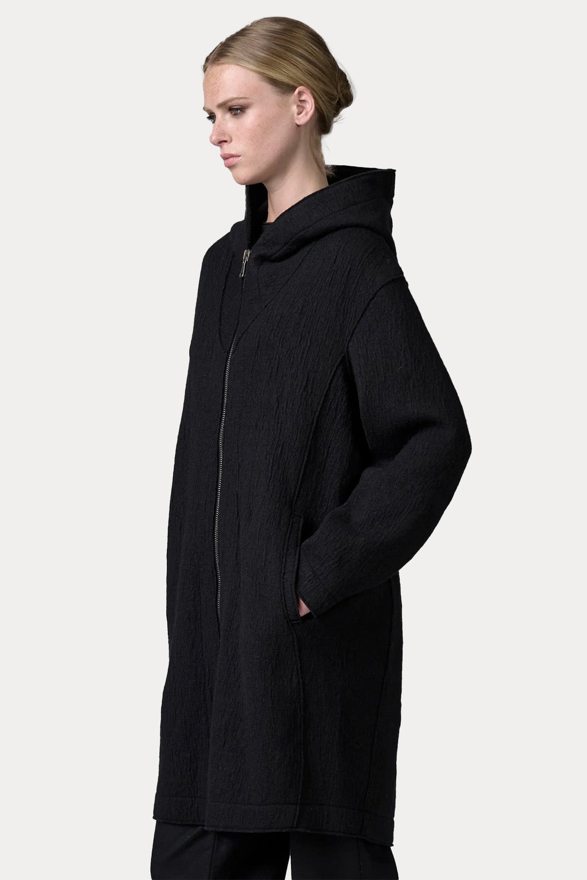 Transit Relaxed Fit Kapüşonlu Yün Kaban