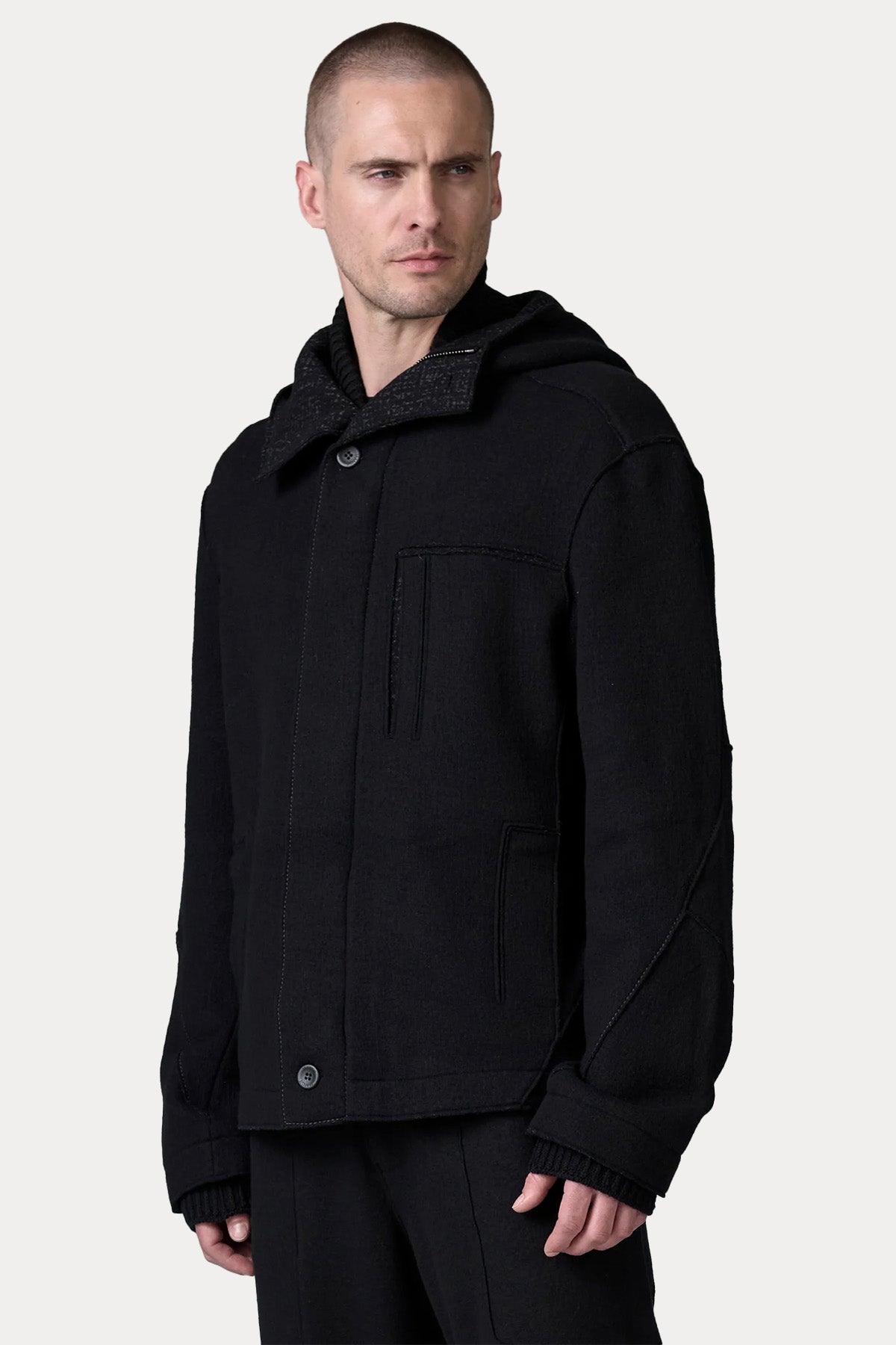 Transit Dik Yaka Kapüşonlu Yün Ceket