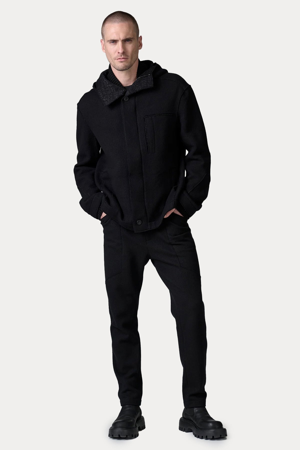 Transit Dik Yaka Kapüşonlu Yün Ceket