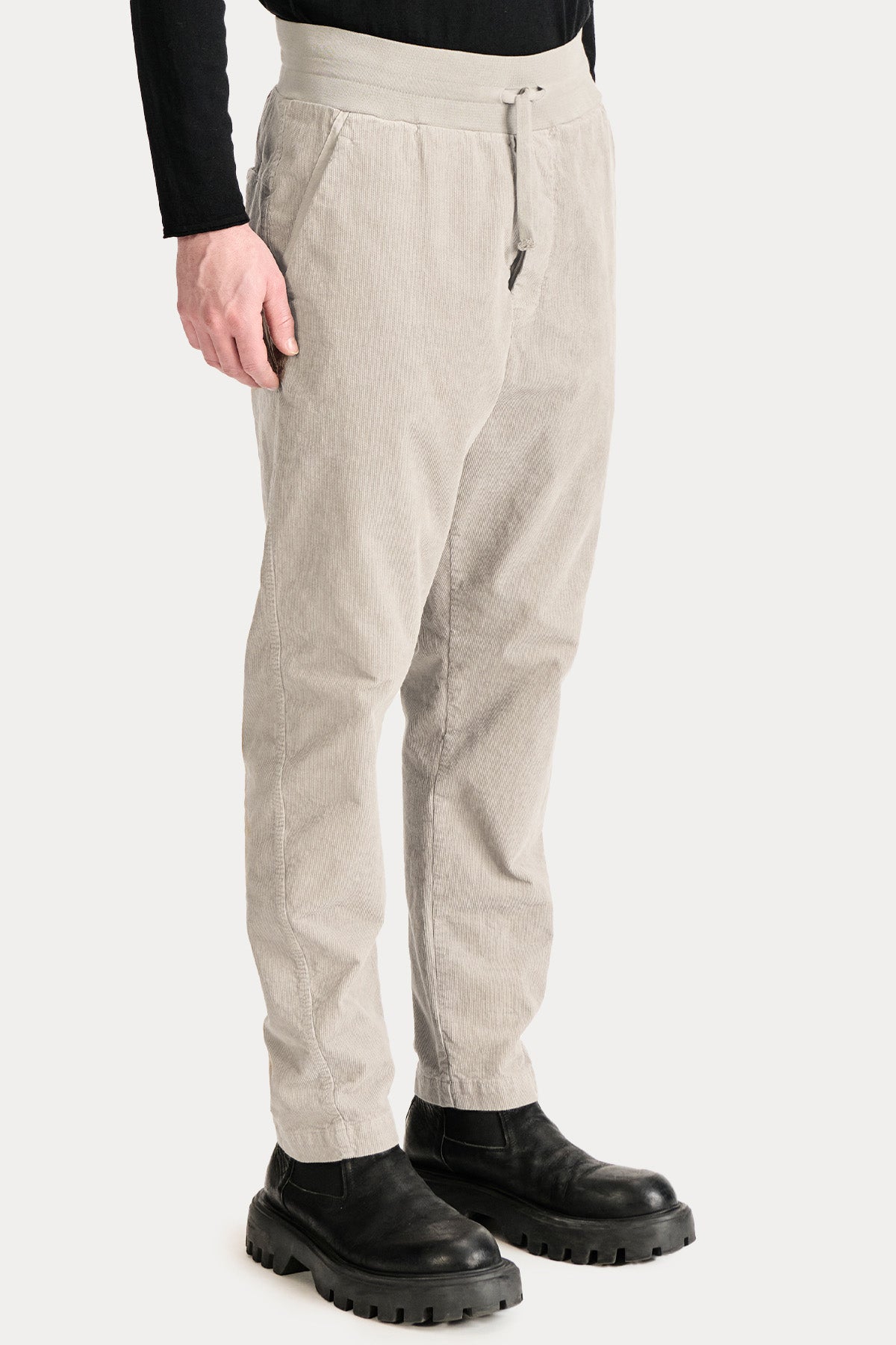 Transit Relaxed Fit Beli Lastikli Yandan Cepli Kadife Pantolon