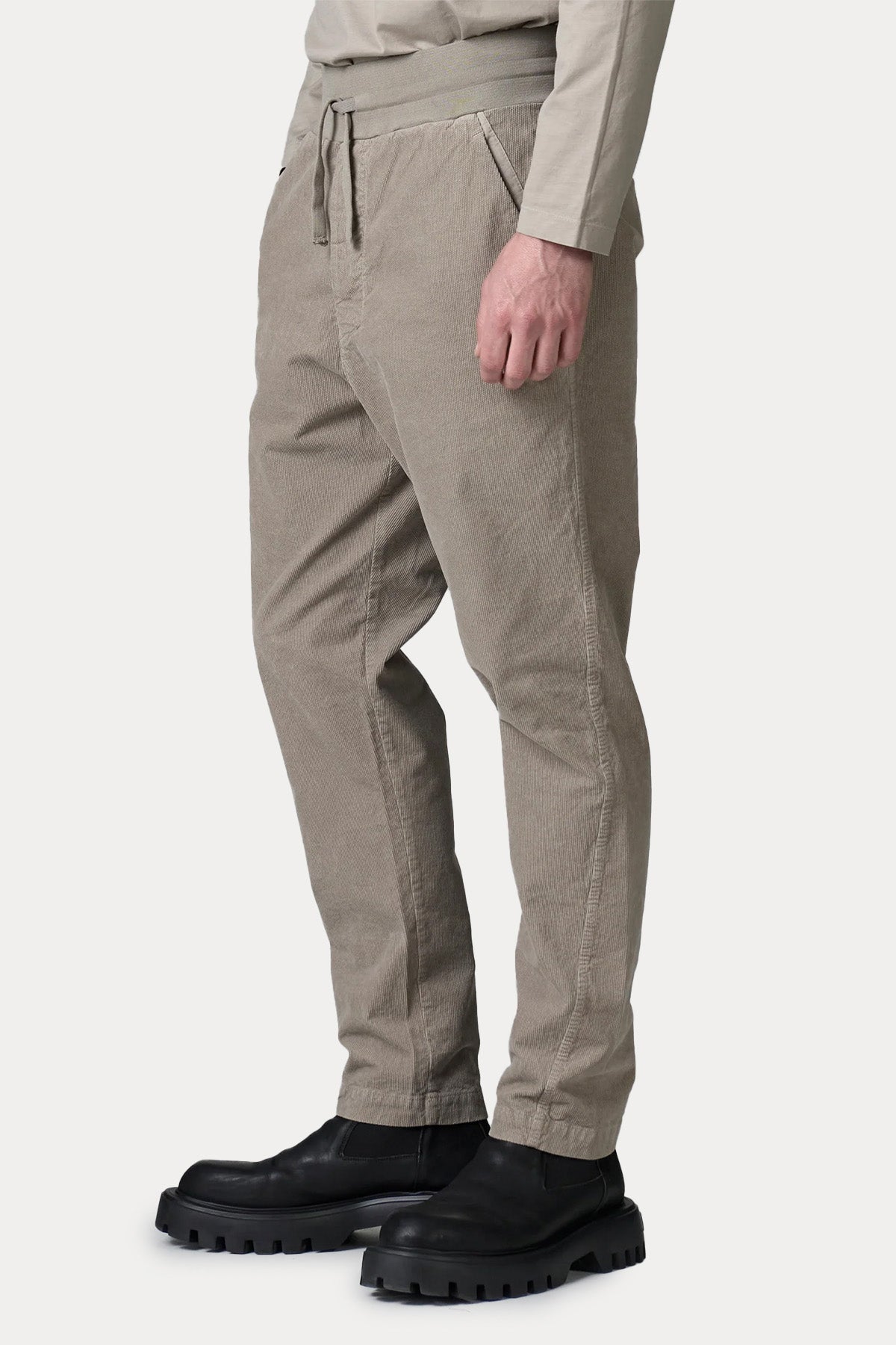 Transit Relaxed Fit Beli Lastikli Yandan Cepli Kadife Pantolon