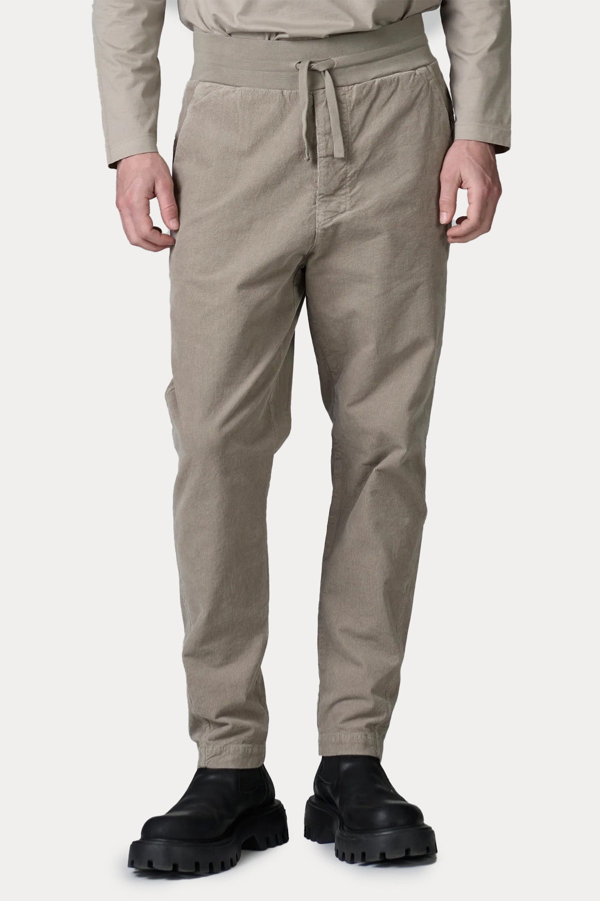 Transit Relaxed Fit Beli Lastikli Yandan Cepli Kadife Pantolon