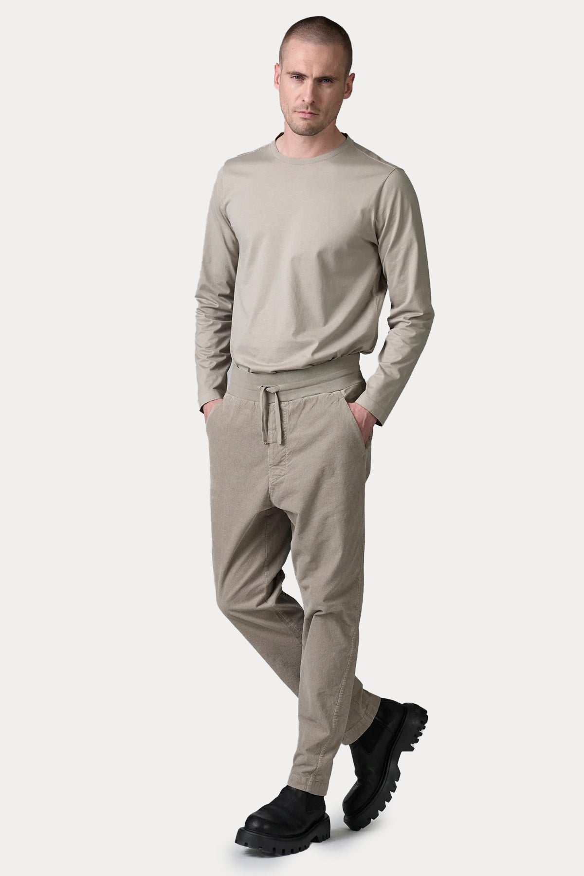 Transit Relaxed Fit Beli Lastikli Yandan Cepli Kadife Pantolon