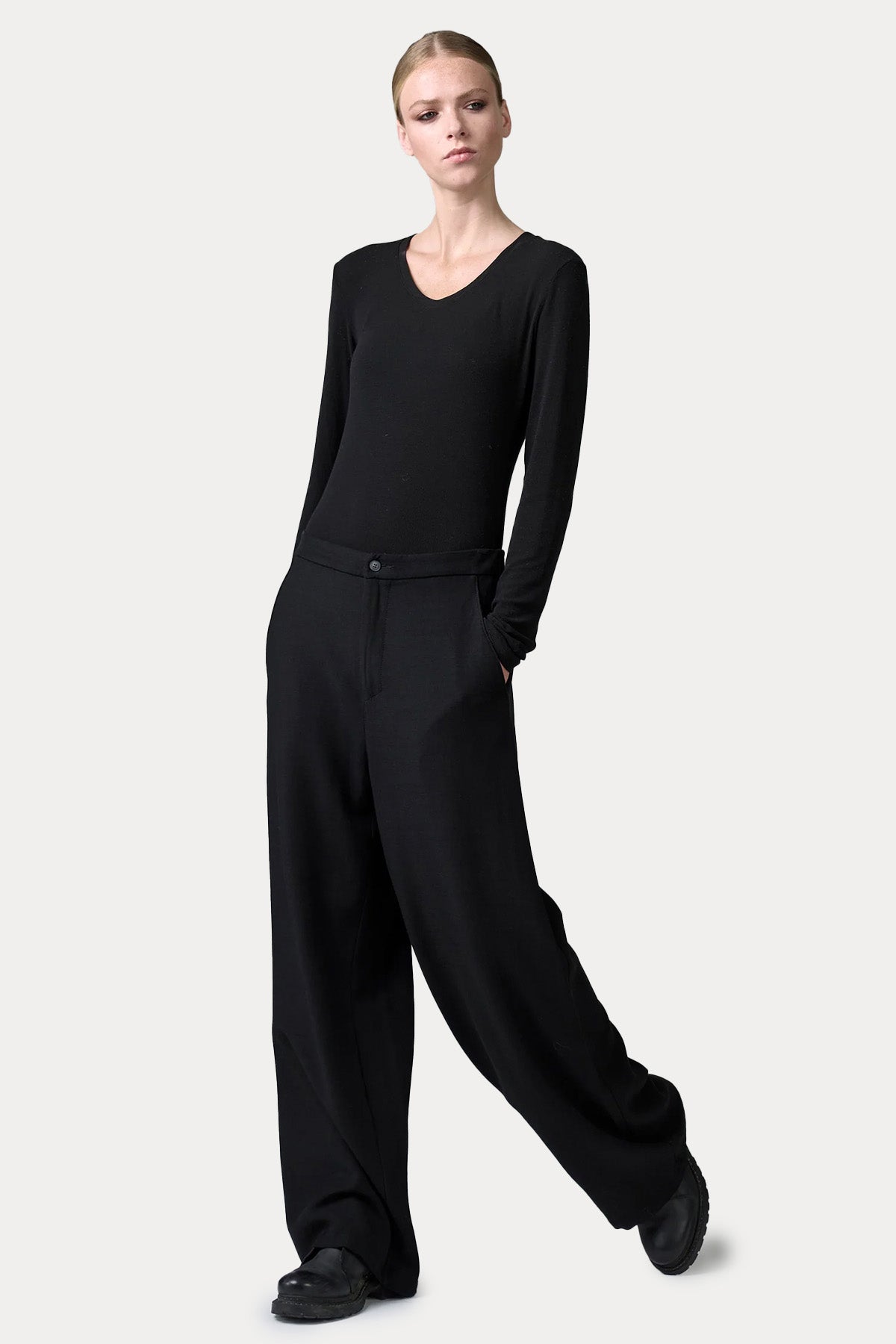 Transit Relaxed Fit Yandan Cepli Yün Palazzo Pantolon