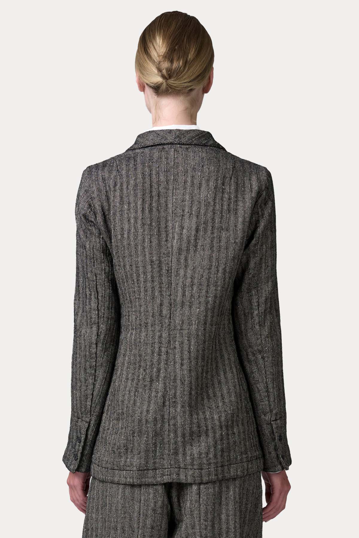 Transit Relaxed Fit Balıksırtı Desenli Keten Örgü Yün Blazer Ceket