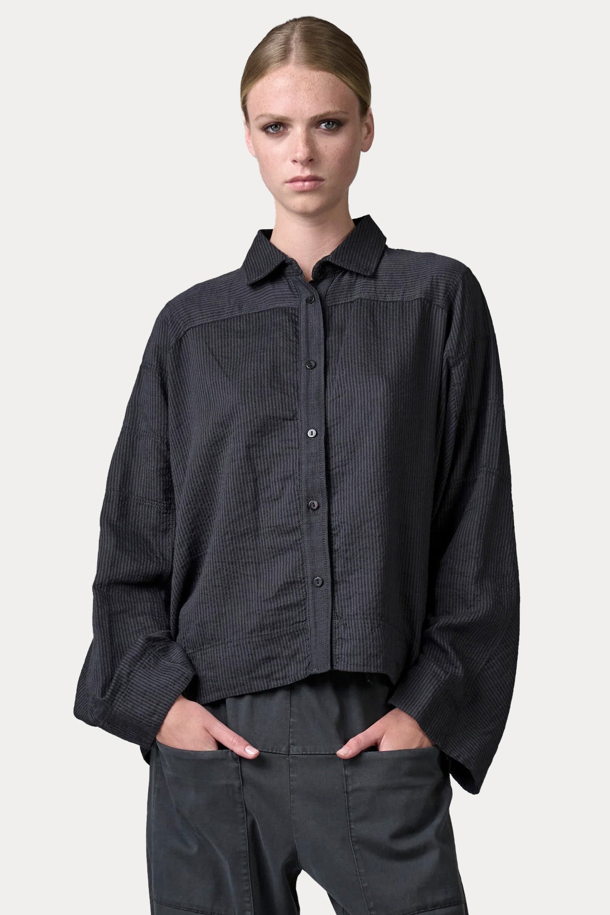 Transit Geniş Kesim Mikro Desenli Keten Gömlek