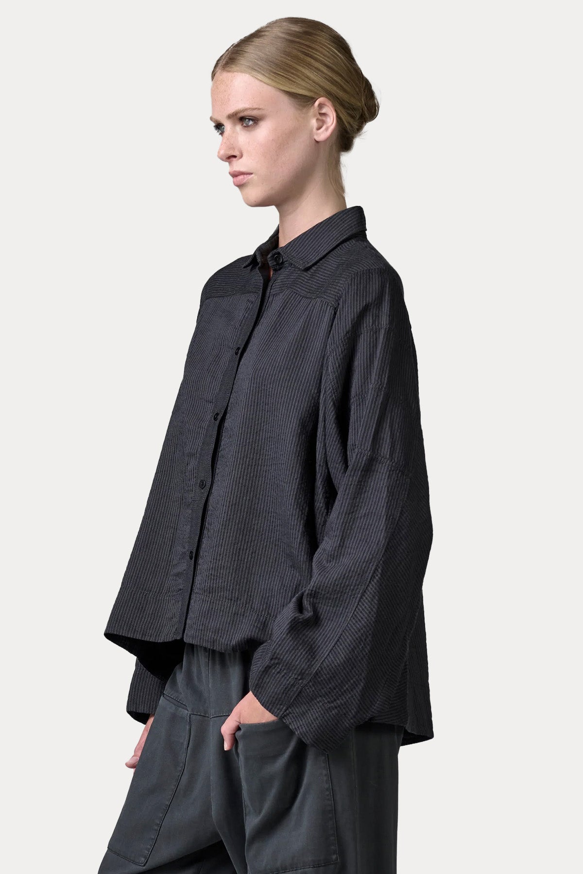 Transit Geniş Kesim Mikro Desenli Keten Gömlek