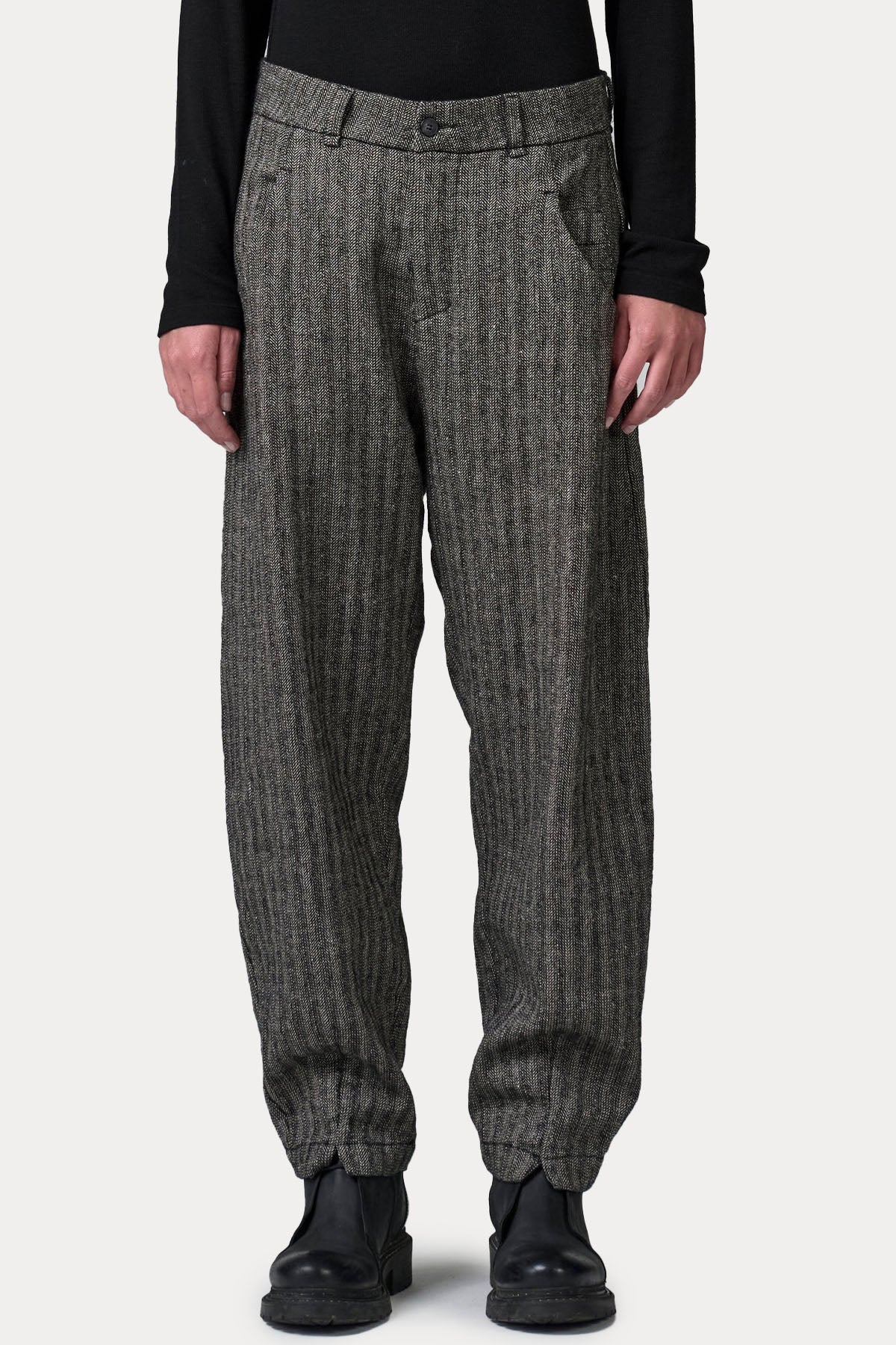 Transit Relaxed Fit Balıksırtı Desenli Keten Örgü Yün Pantolon