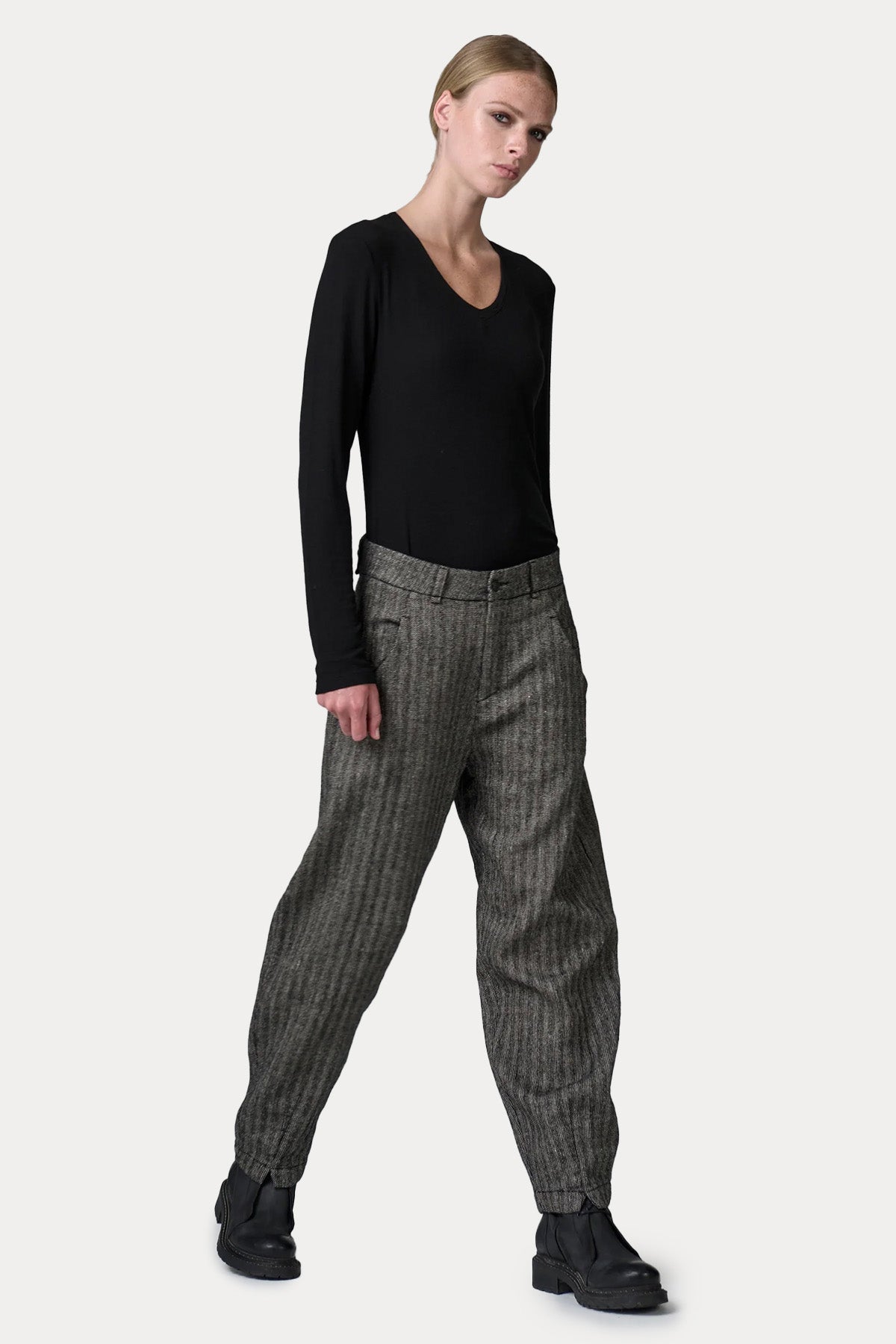 Transit Relaxed Fit Balıksırtı Desenli Keten Örgü Yün Pantolon