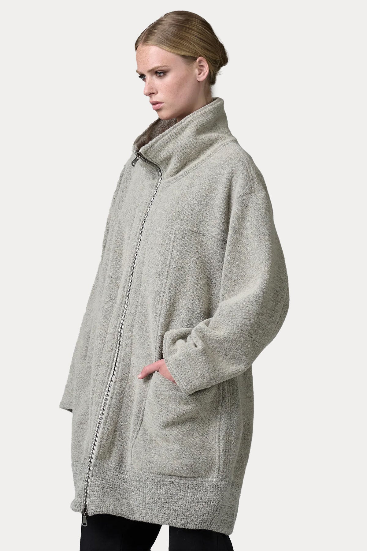 Transit Relaxed Fit Dik Yakalı Örgü Yün Kaban