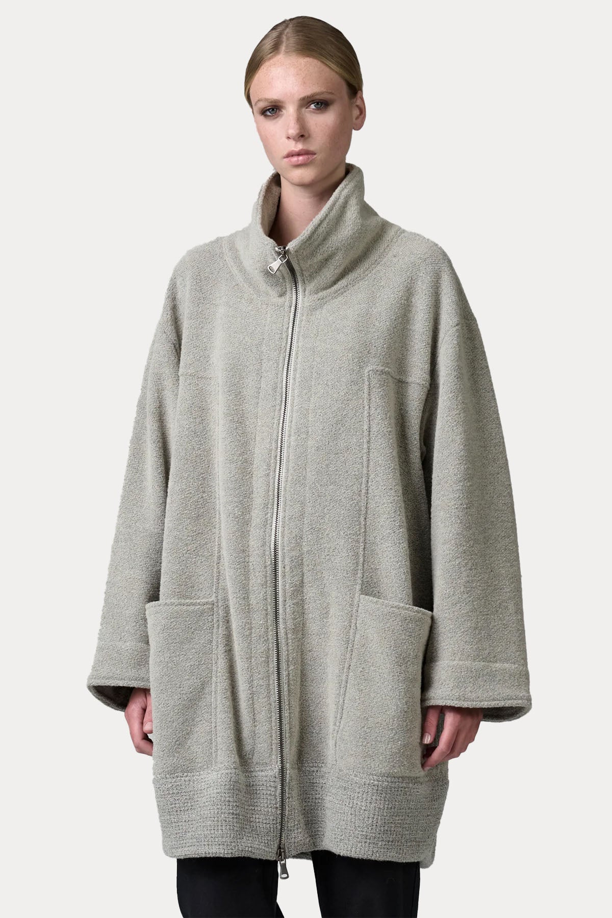 Transit Relaxed Fit Dik Yakalı Örgü Yün Kaban