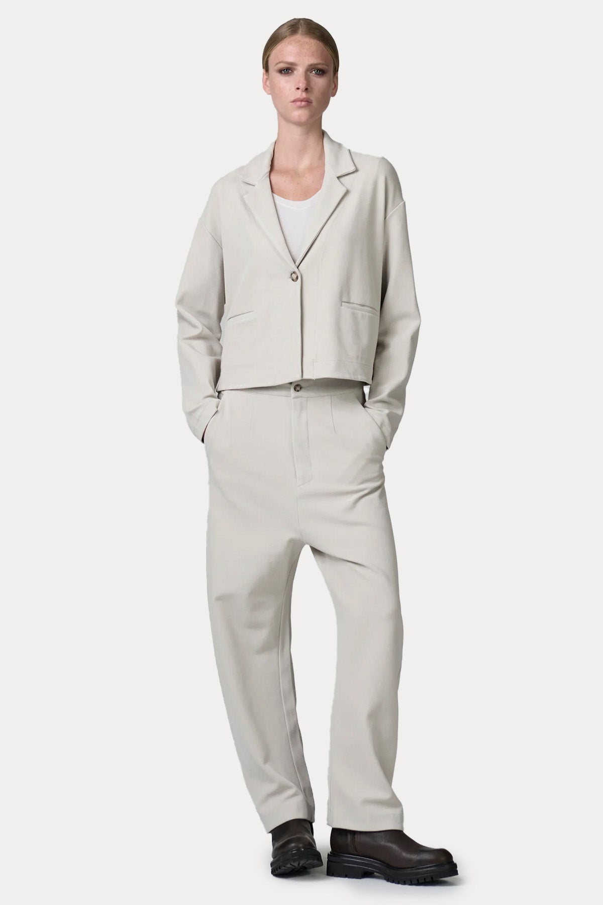 Transit Geniş Kesim Crop Streç Blazer Ceket