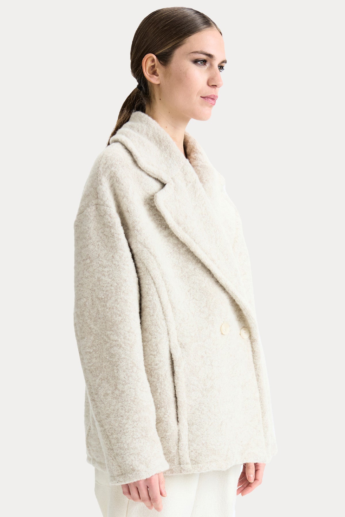 Transit Relaxed Fit Kruvaze Yün Kısa Kaban