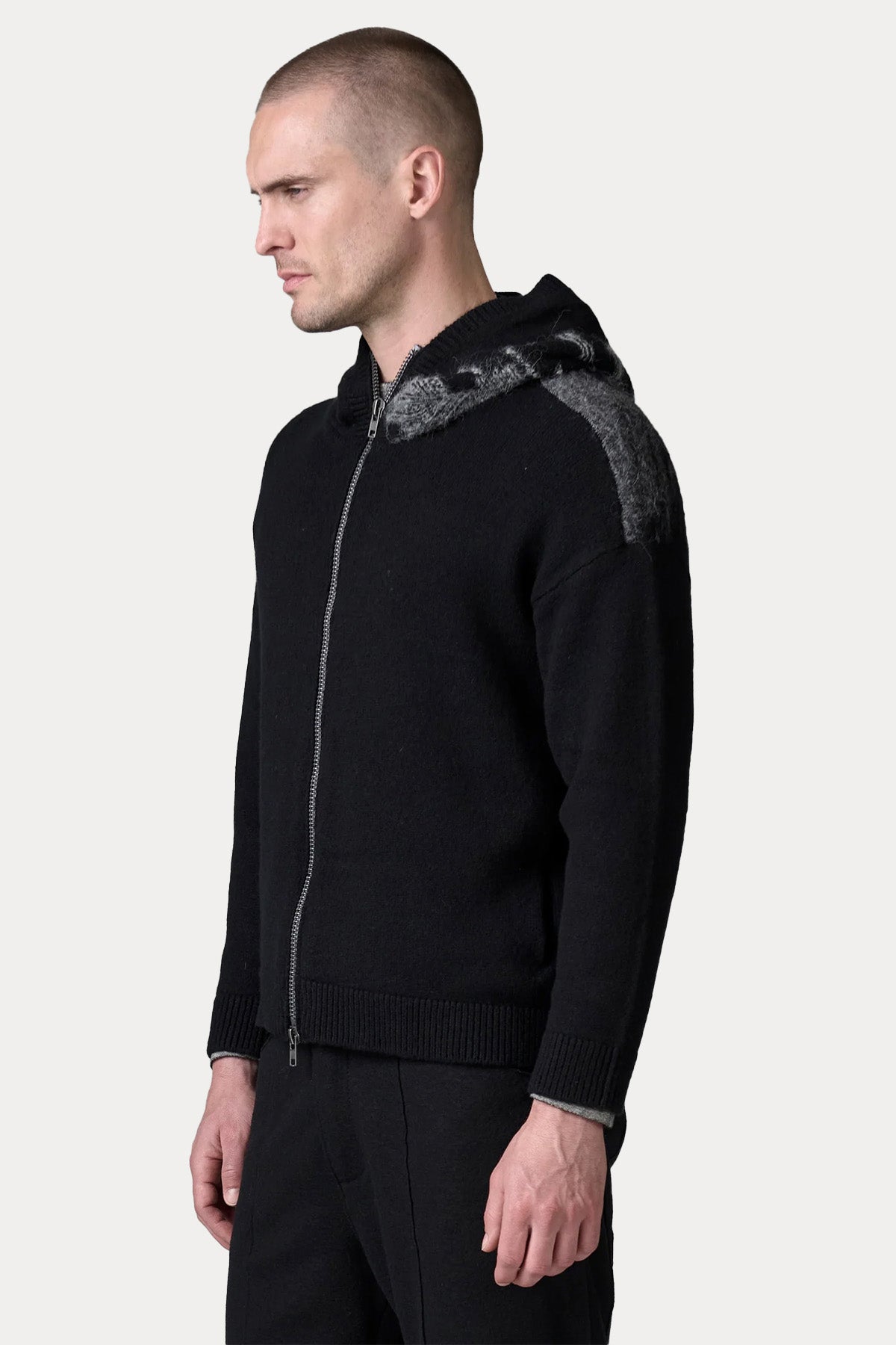 Transit Regular Fit Kapüşonlu Örgü Yün Triko Ceket