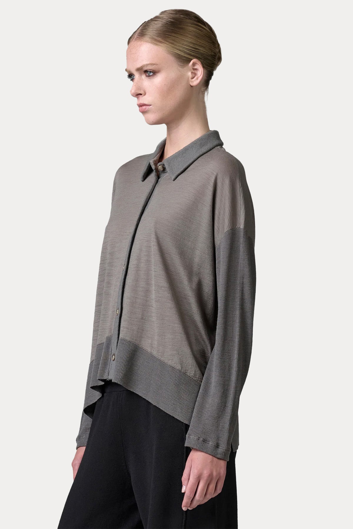 Transit Relaxed Fit İnce Örgü Yün Triko Gömlek