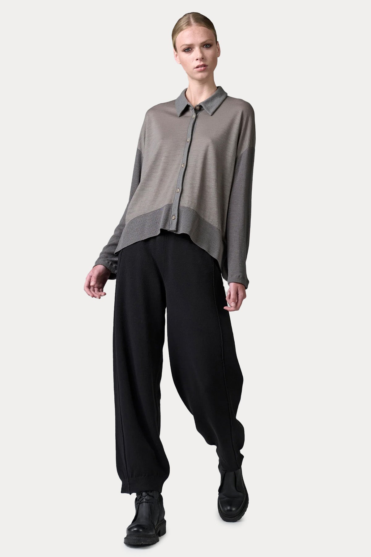 Transit Relaxed Fit İnce Örgü Yün Triko Gömlek