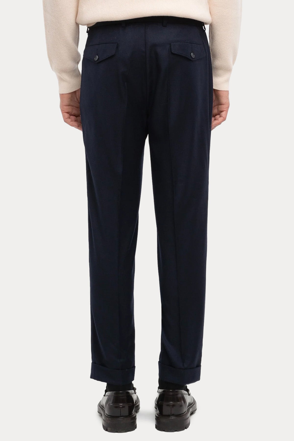 Paoloni Comfort Fit Kemerli Duble Paça Yün Pantolon