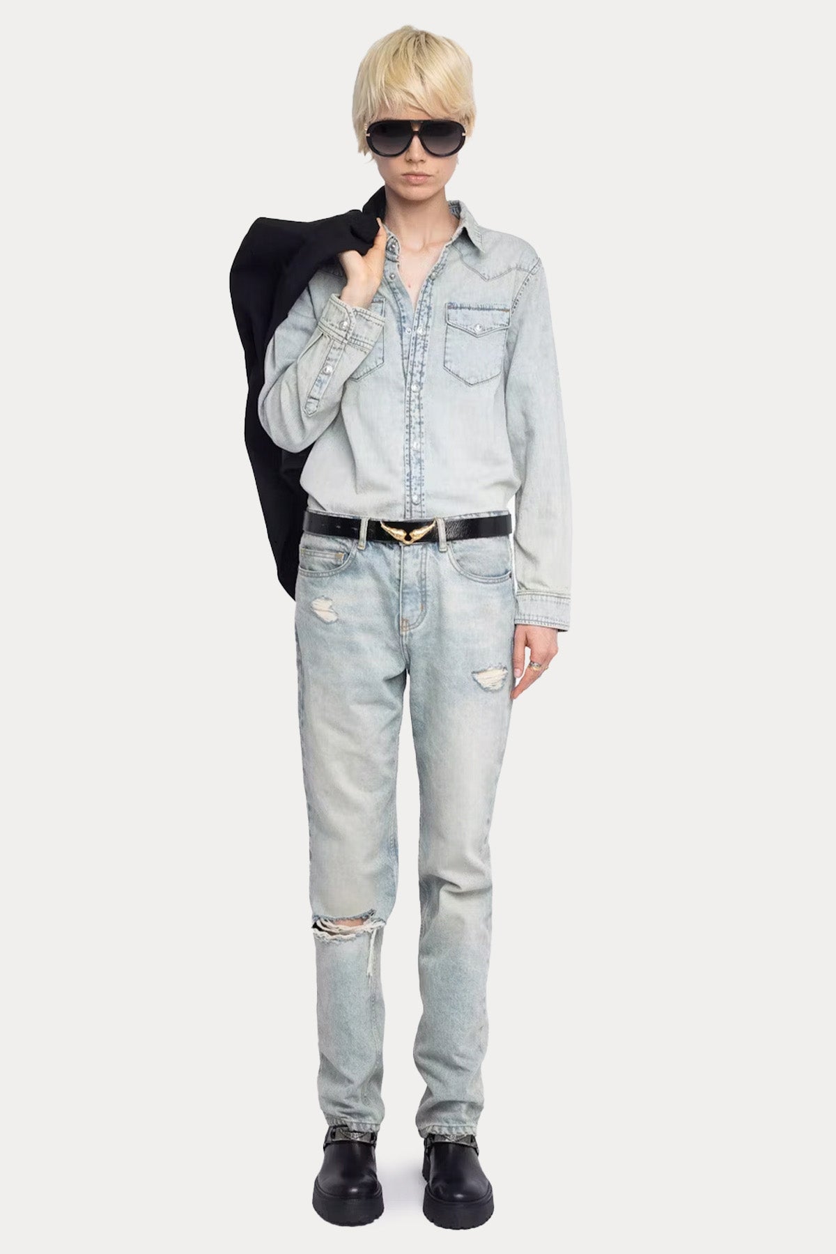 Zadig & Voltaire Regular Fit Sırtta Trok Logolu Denim Gömlek