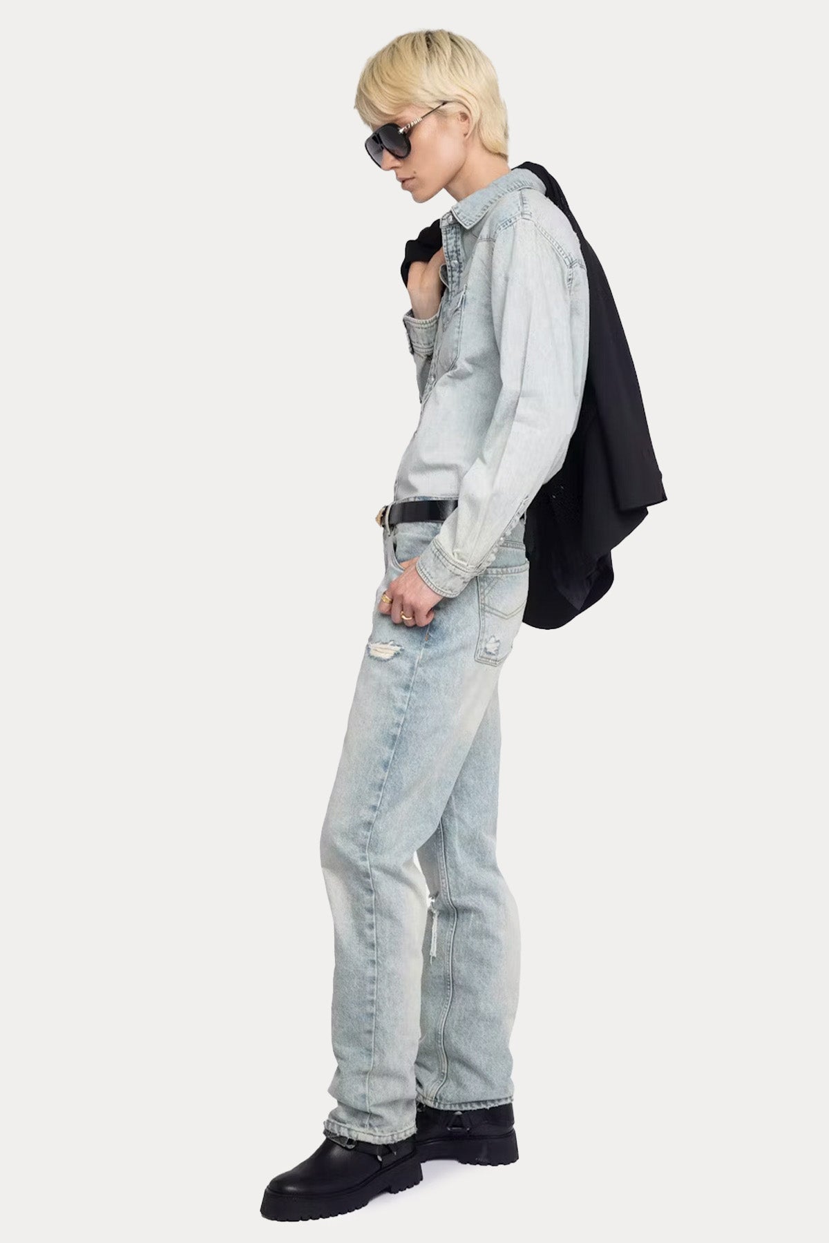 Zadig & Voltaire Regular Fit Sırtta Trok Logolu Denim Gömlek