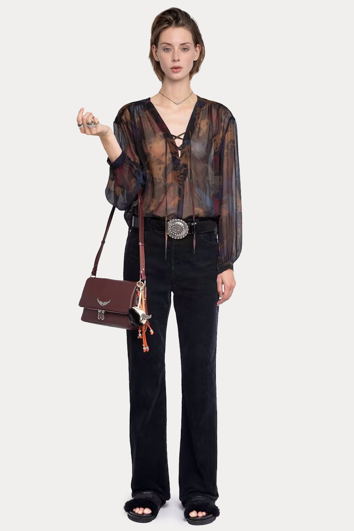 Zadig & Voltaire Relaxed Fit V Yaka Tül Kumaş Bluz