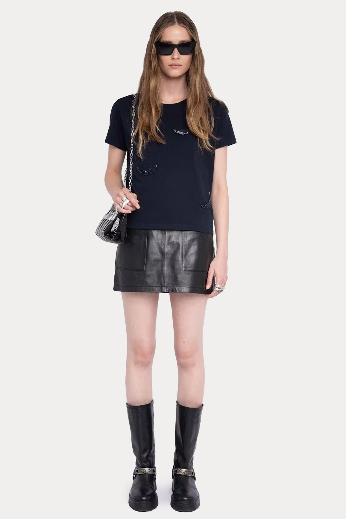 Zadig & Voltaire Regular Fit Parlak Taşlı Kanat Logolu T-shirt