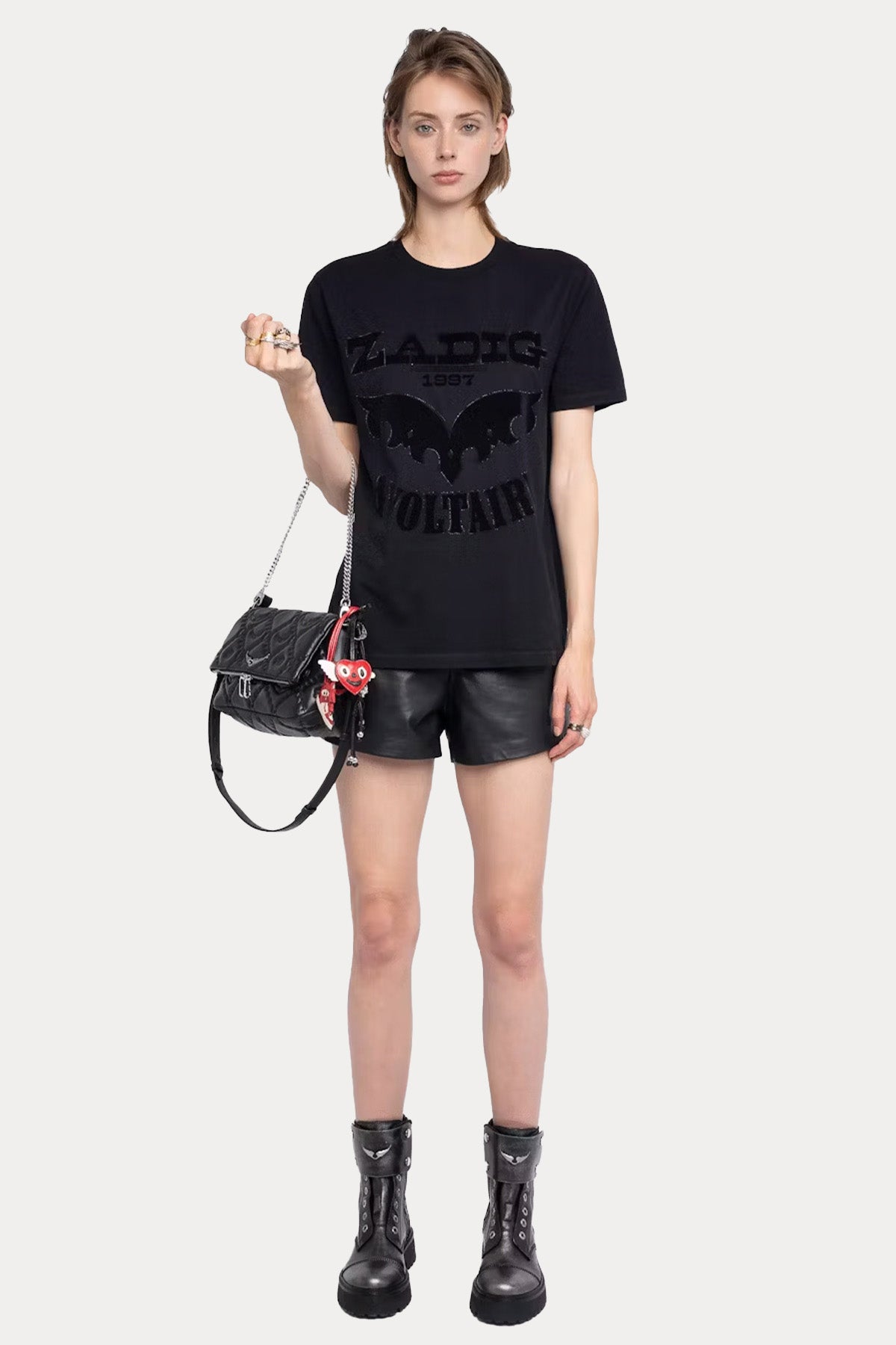 Zadig & Voltaire Regular Fit Parlak Taş Aksesuar Logolu T-shirt