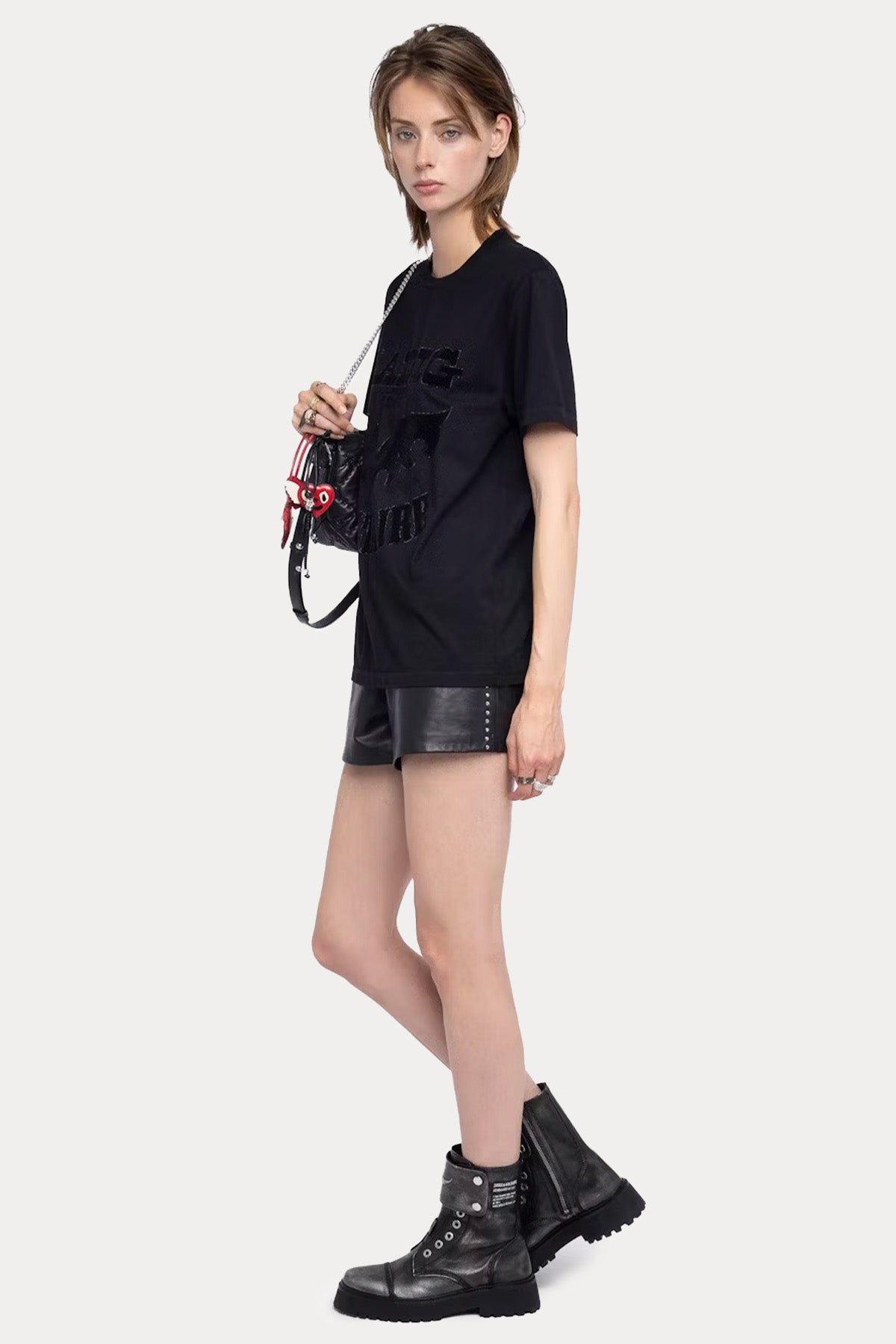 Zadig & Voltaire Regular Fit Parlak Taş Aksesuar Logolu T-shirt