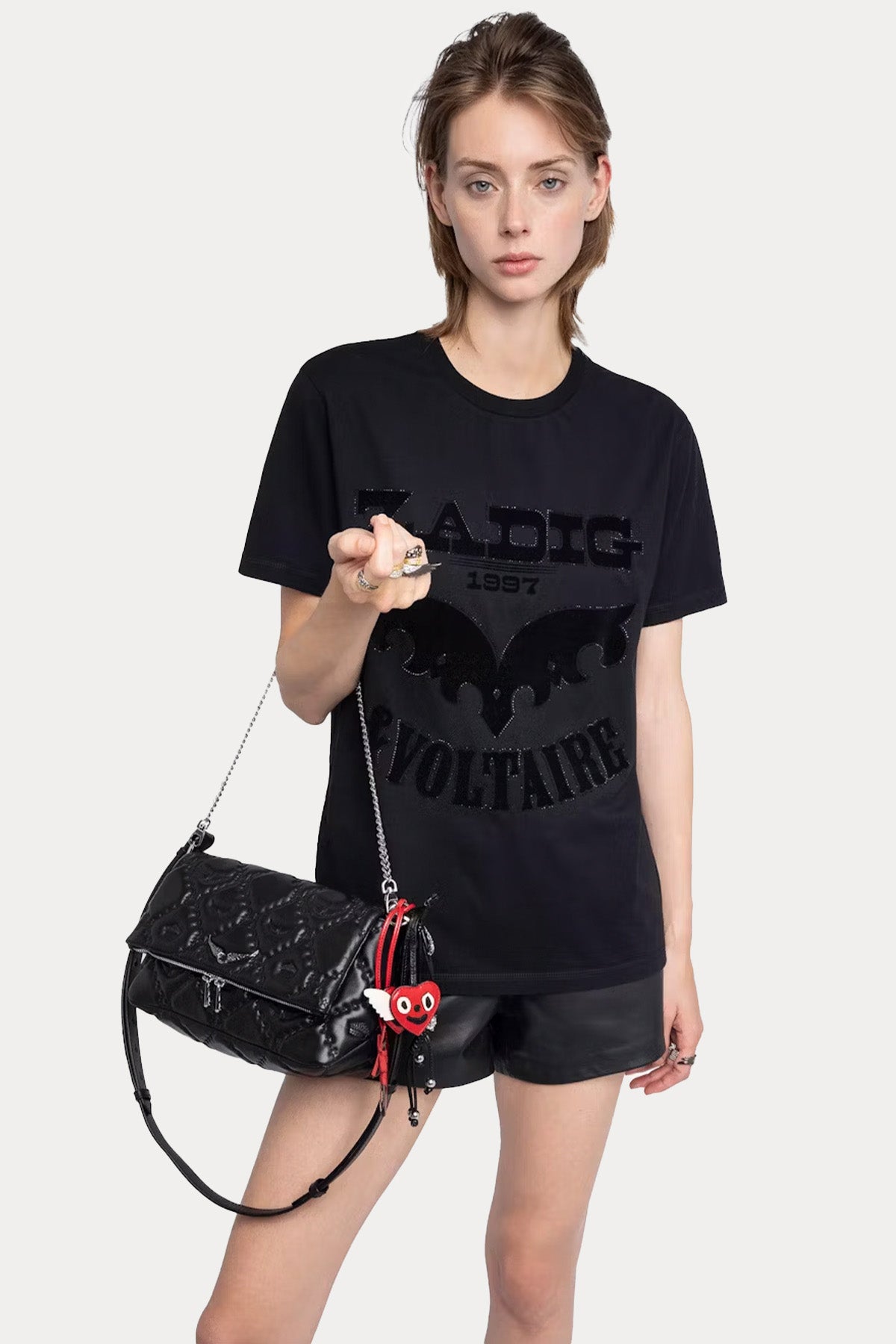 Zadig & Voltaire Regular Fit Parlak Taş Aksesuar Logolu T-shirt