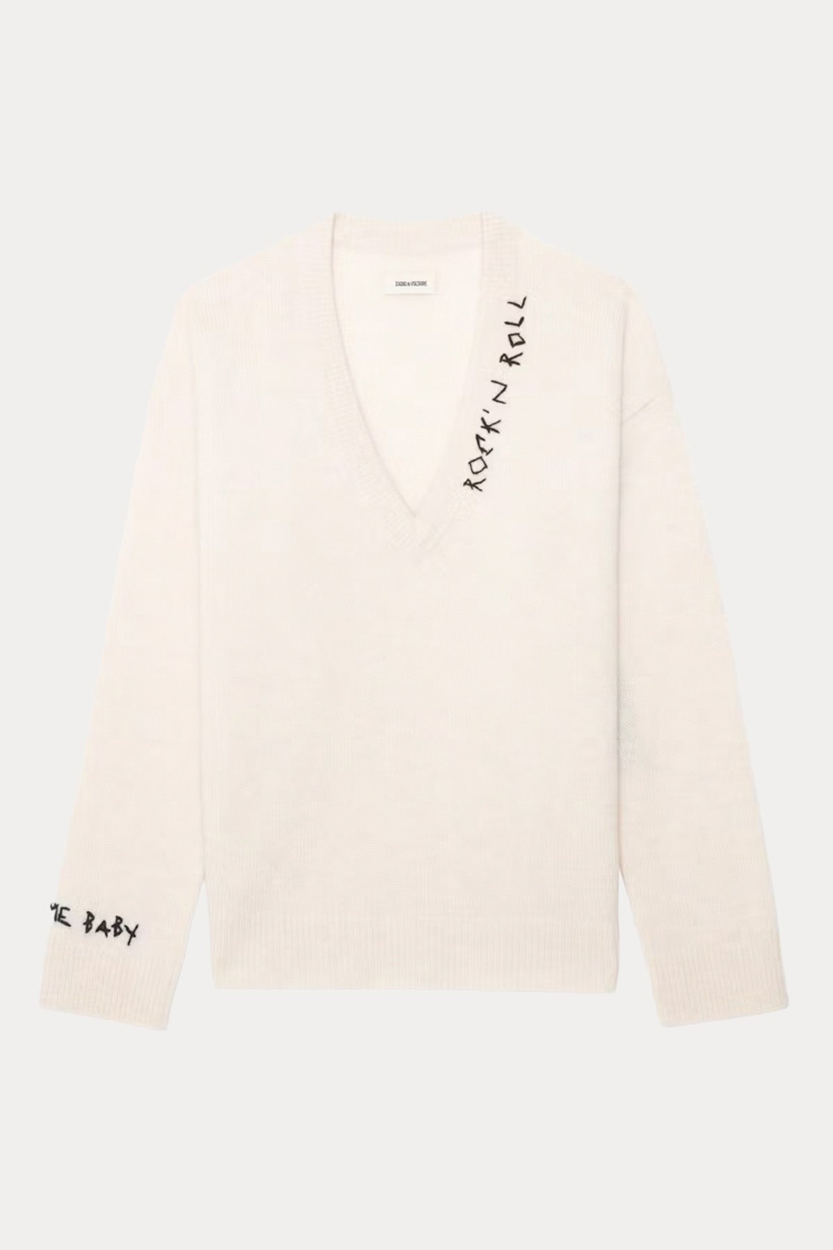 Zadig & Voltaire Comfort Fit V Yaka İnce Örgü Nakış Logolu Kaşmir Triko